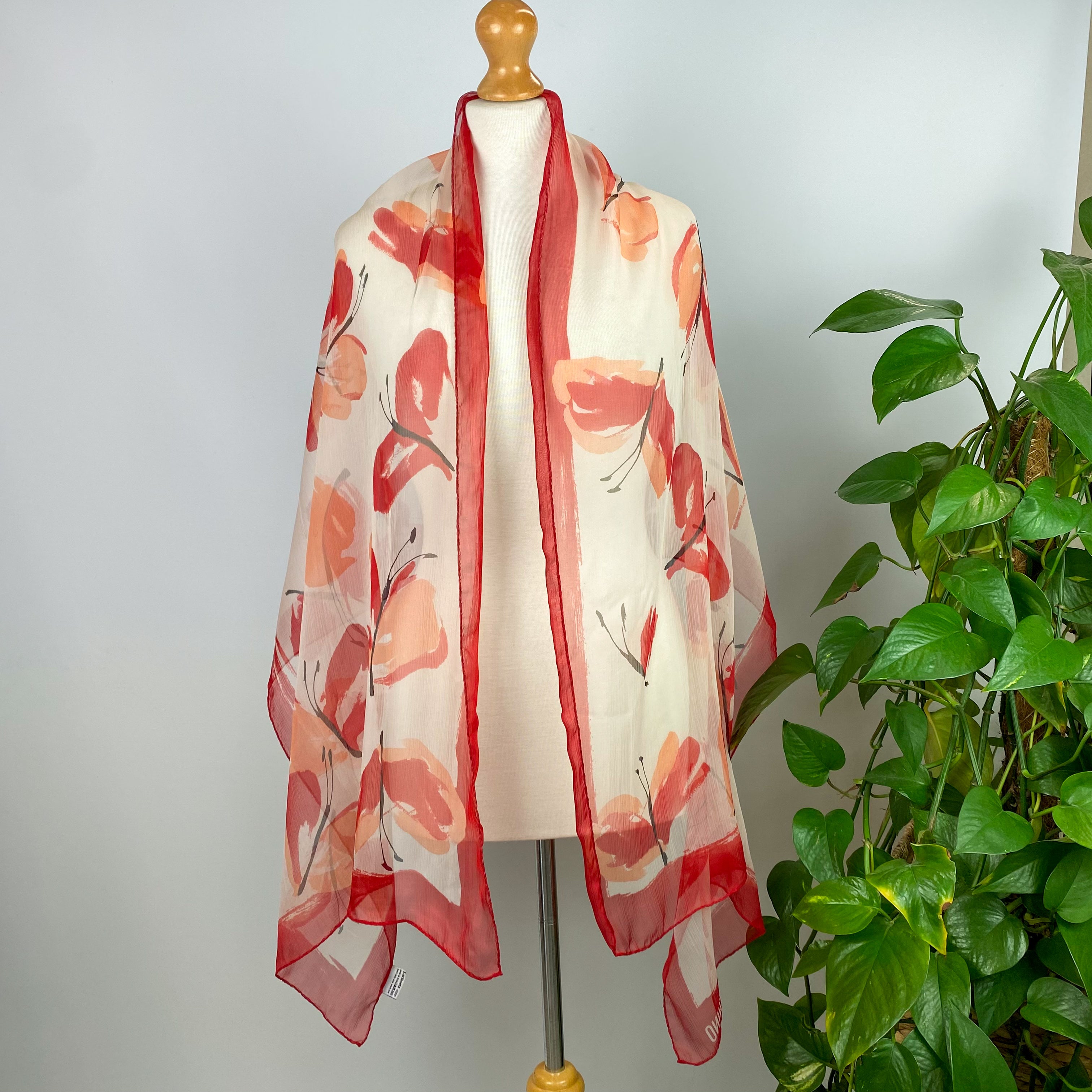 Moschino Red and White Long Silk Scarf