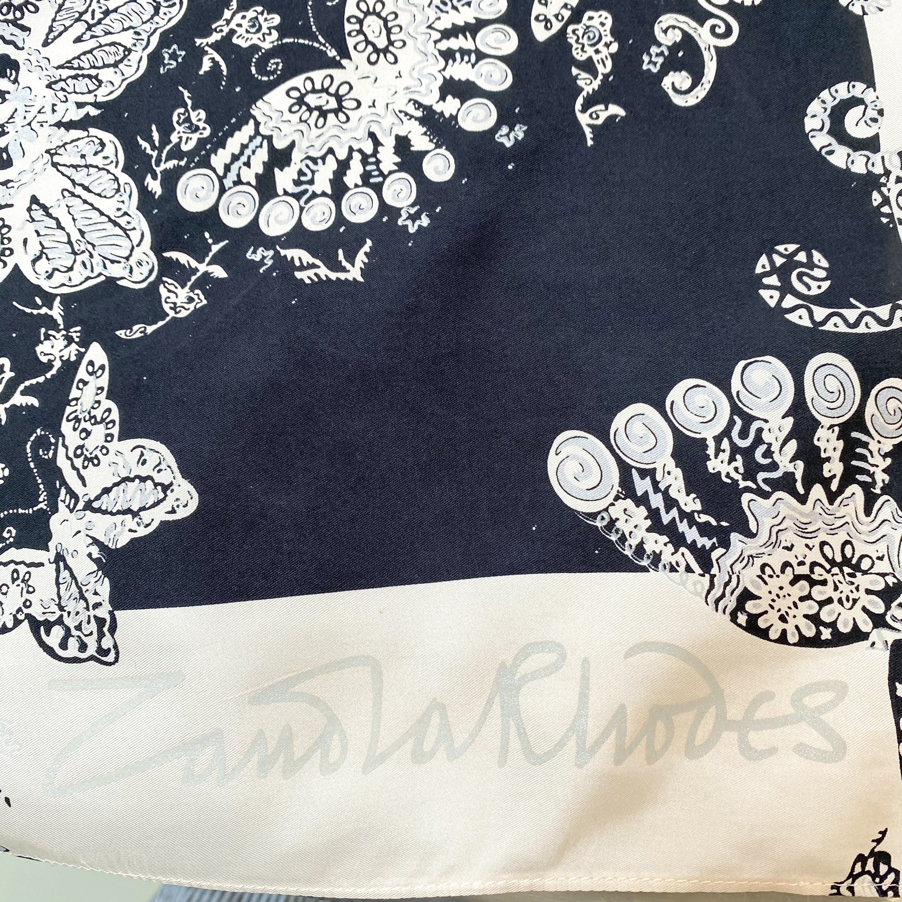 Zandra Rhodes Large Monochrome Silk Scarf