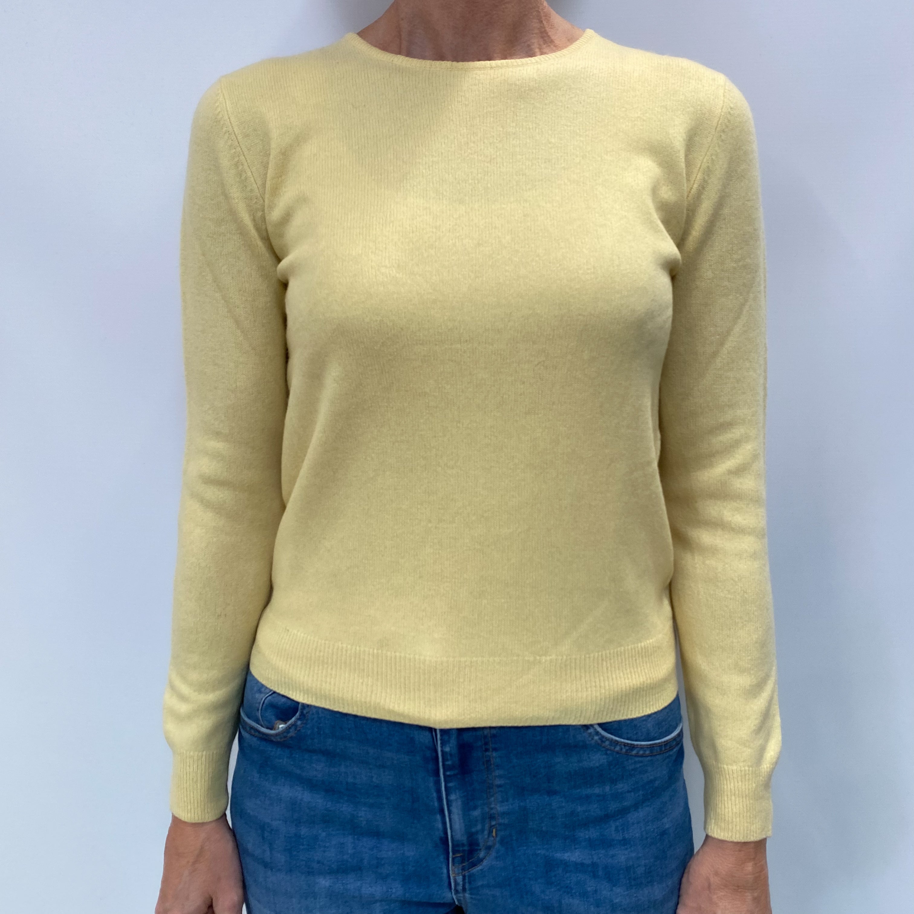 Primrose Yellow Cashmere Crew Neck Jumper Small