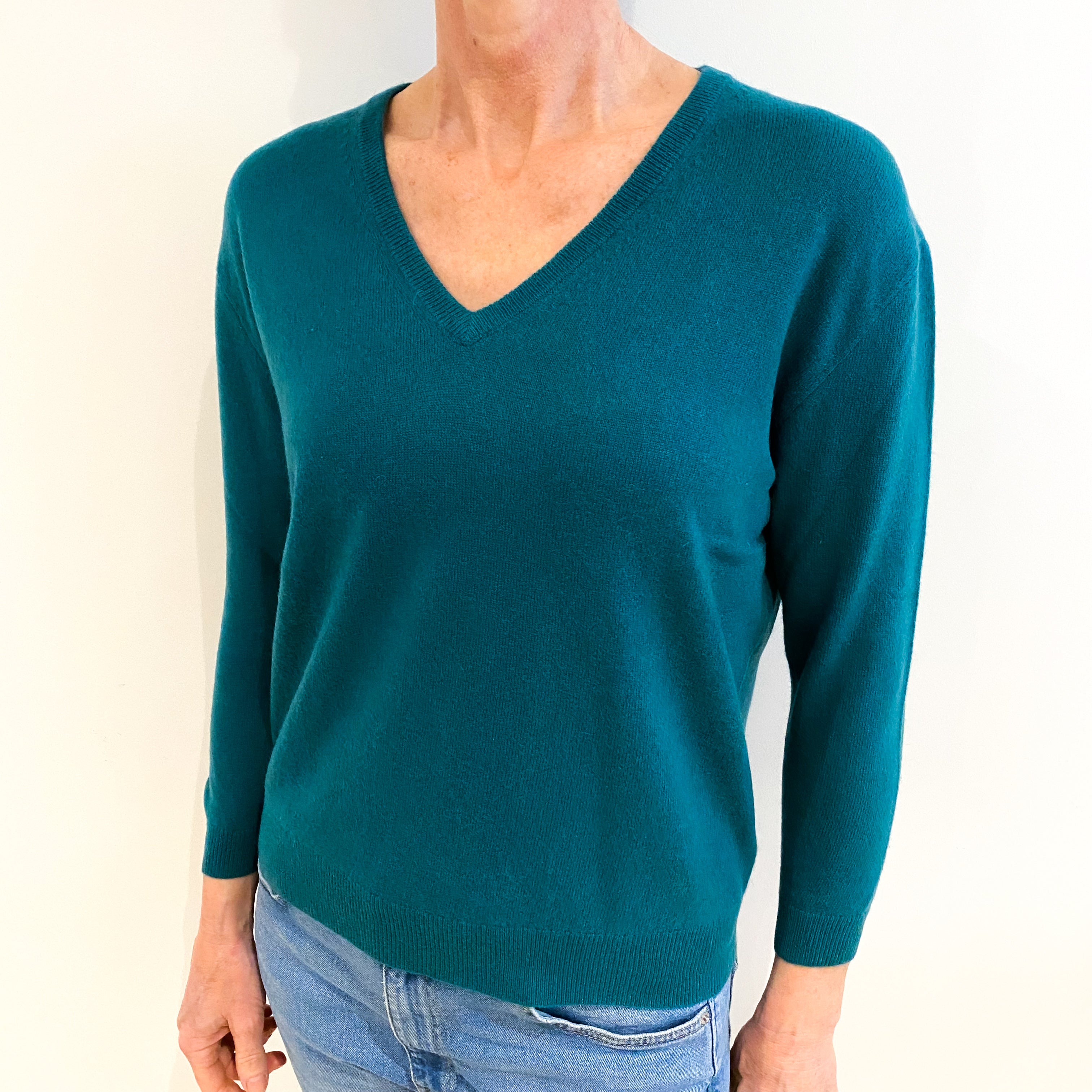 Lincoln Green Cashmere V Neck Jumper Small