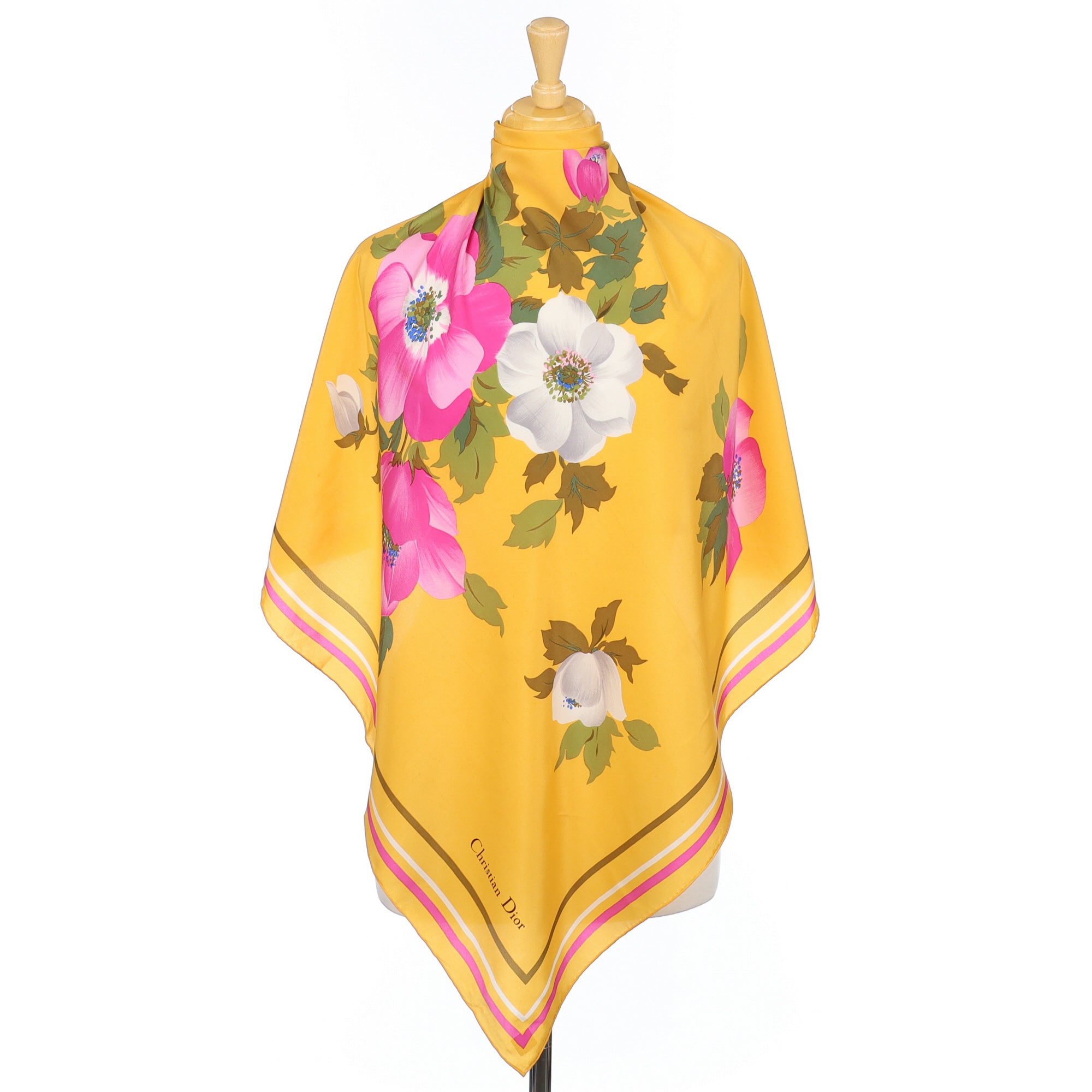 Christian Dior Yellow Floral Vintage Silk Scarf