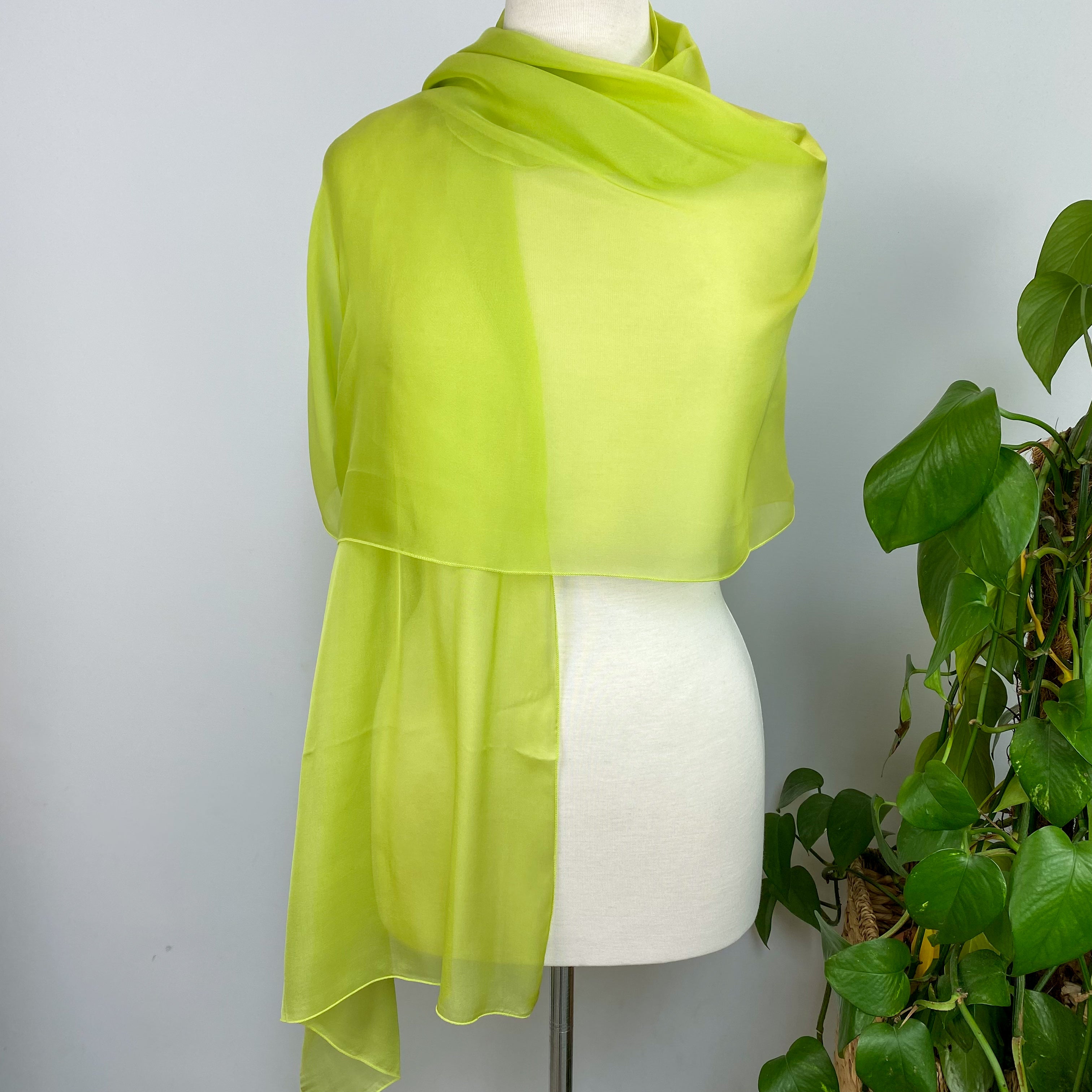Pistachio Green Long Silk Scarf
