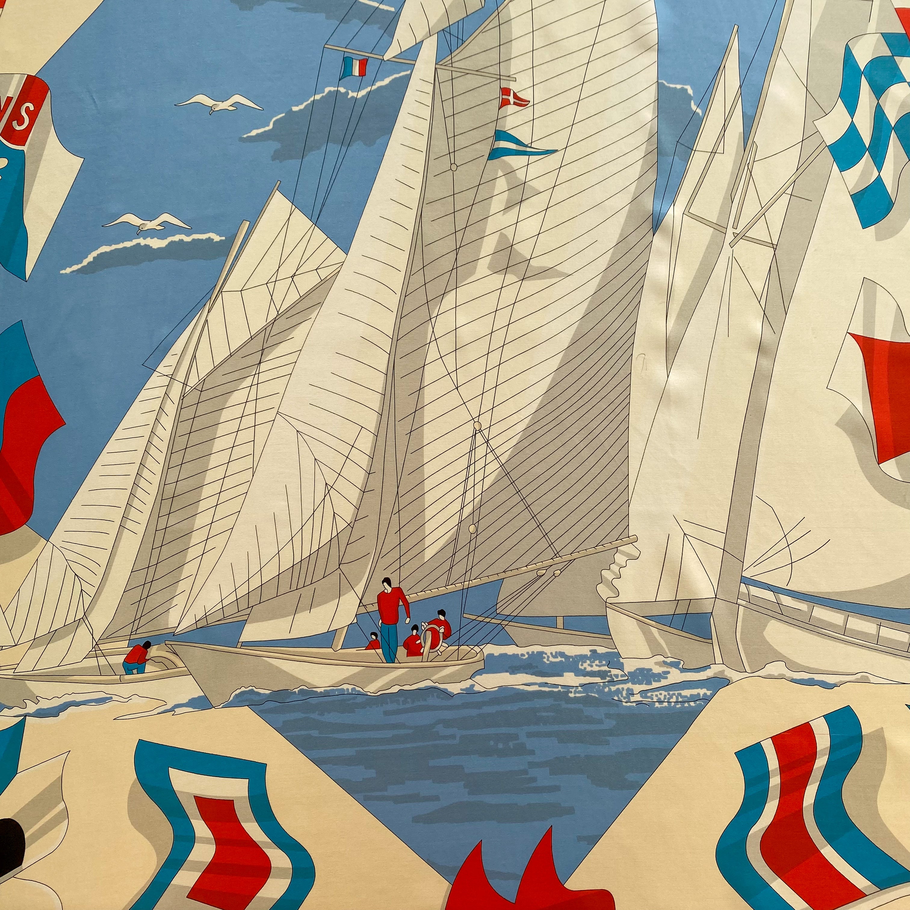 French Nautical Scene Vintage Silk Scarf