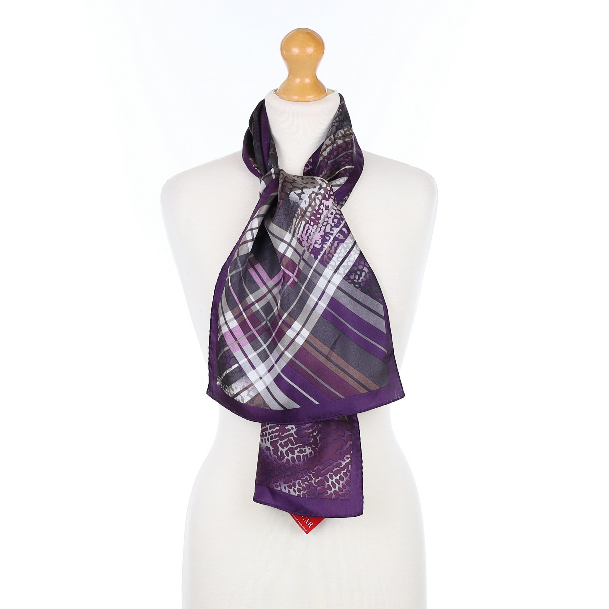 Brand New Oscar Purple Check Silk Scarf