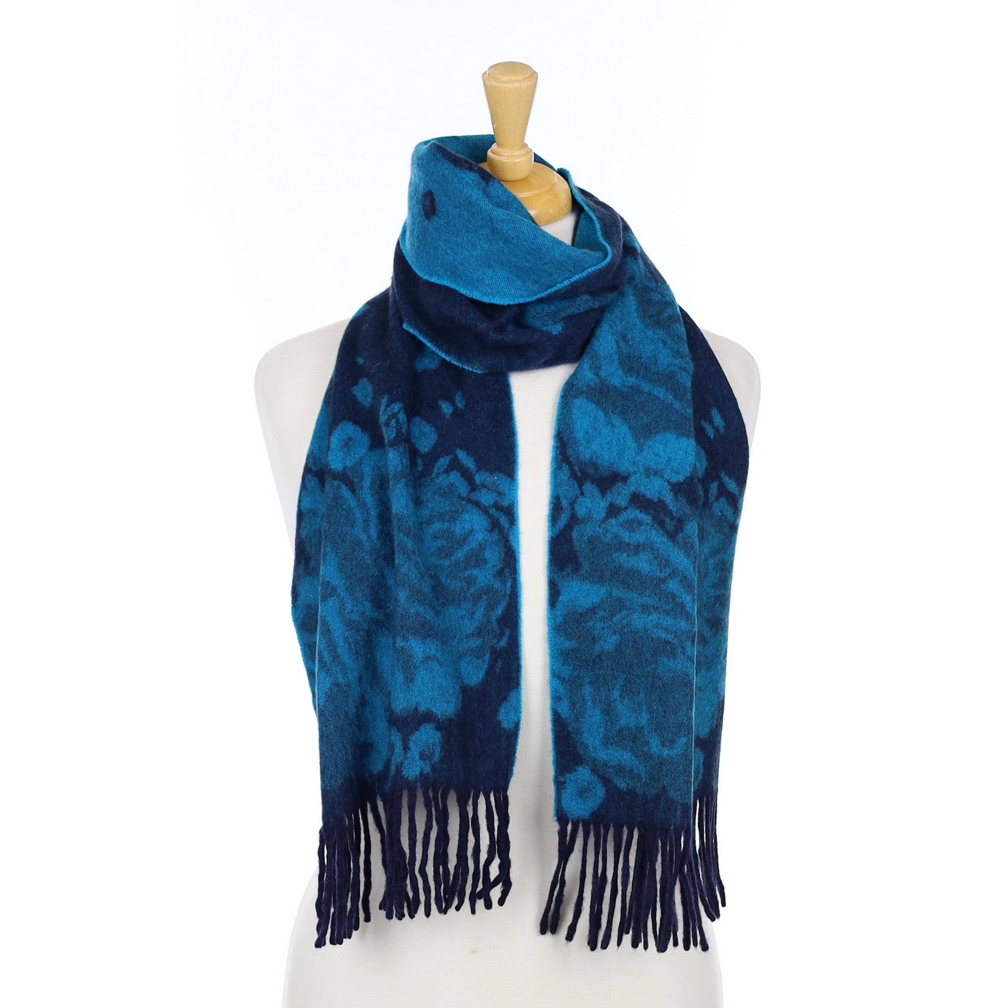 Turquoise and Navy Floral Woven Scarf