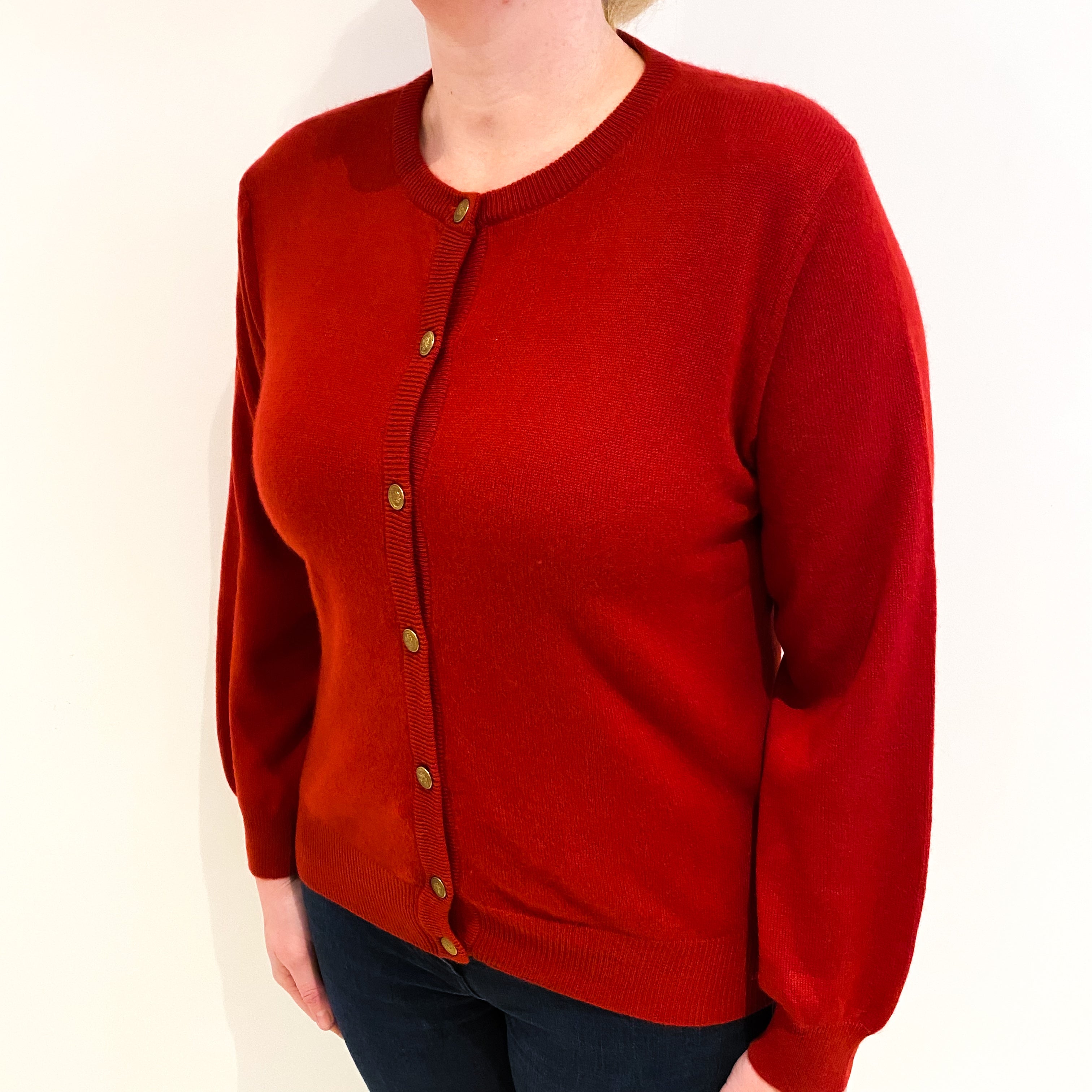 Scarlet Red Cashmere Crew Neck Cardigan Large