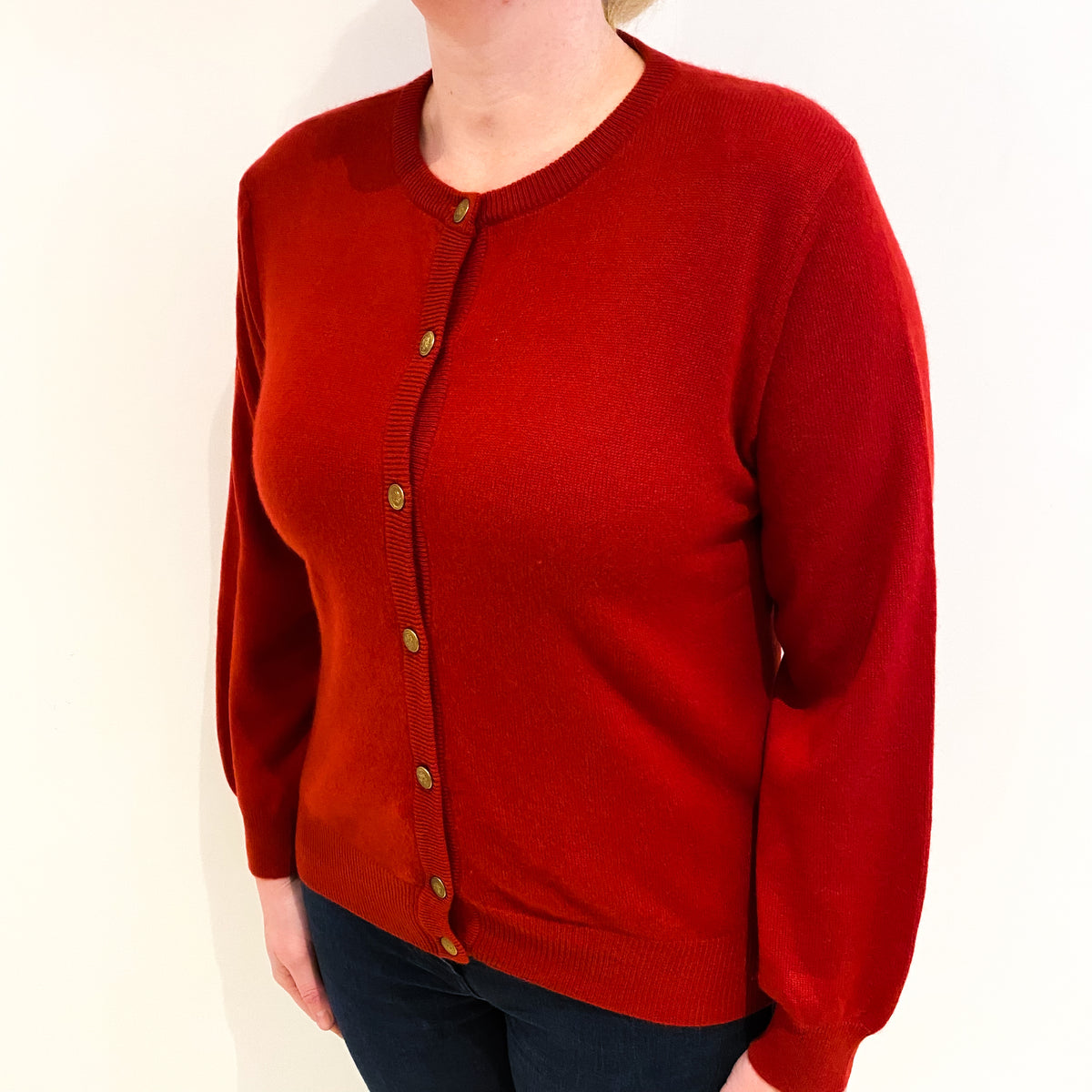 Scarlet Red Cashmere Crew Neck Cardigan Large