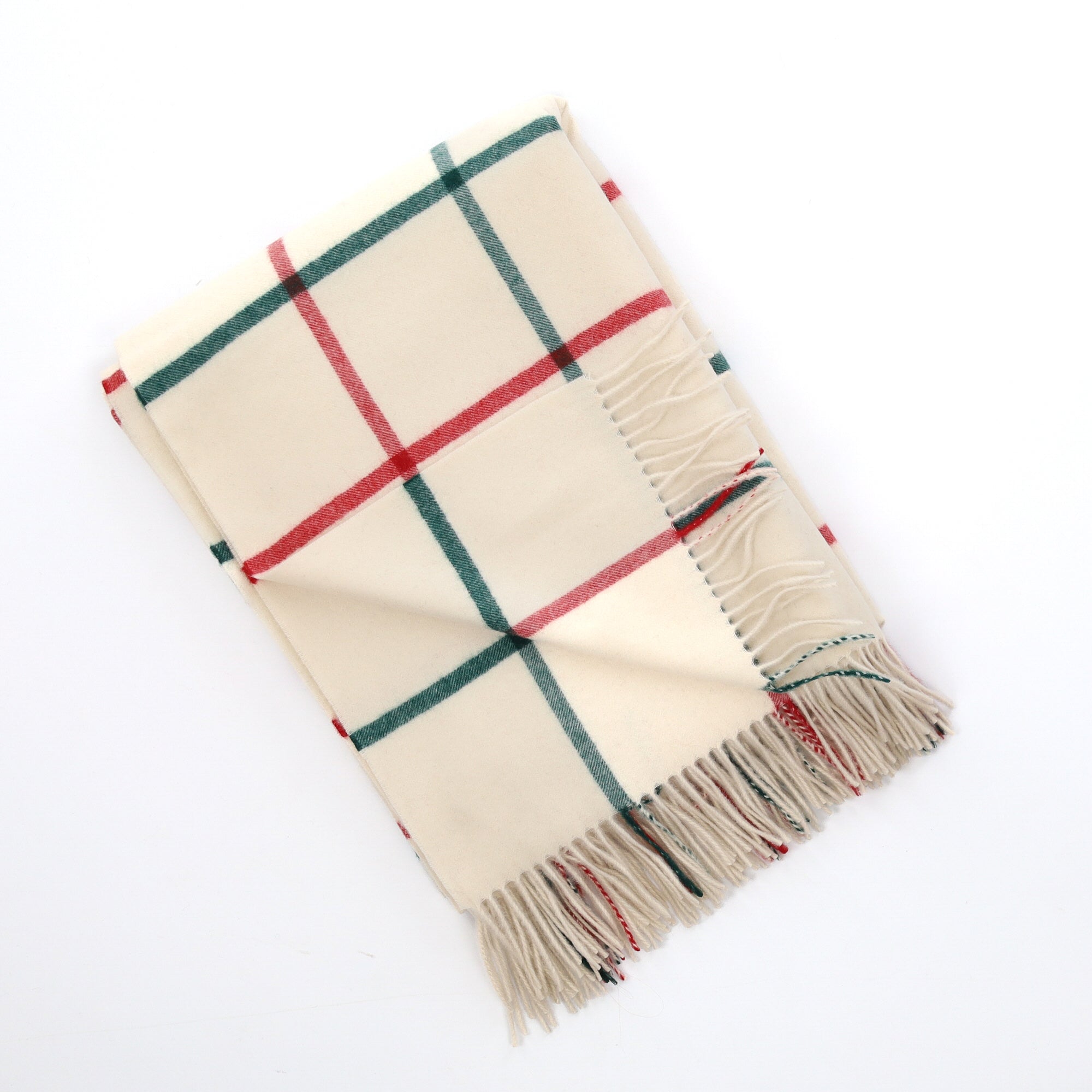 Brand New English Winter White Chequered Luxury Woven Cashmere Blanket