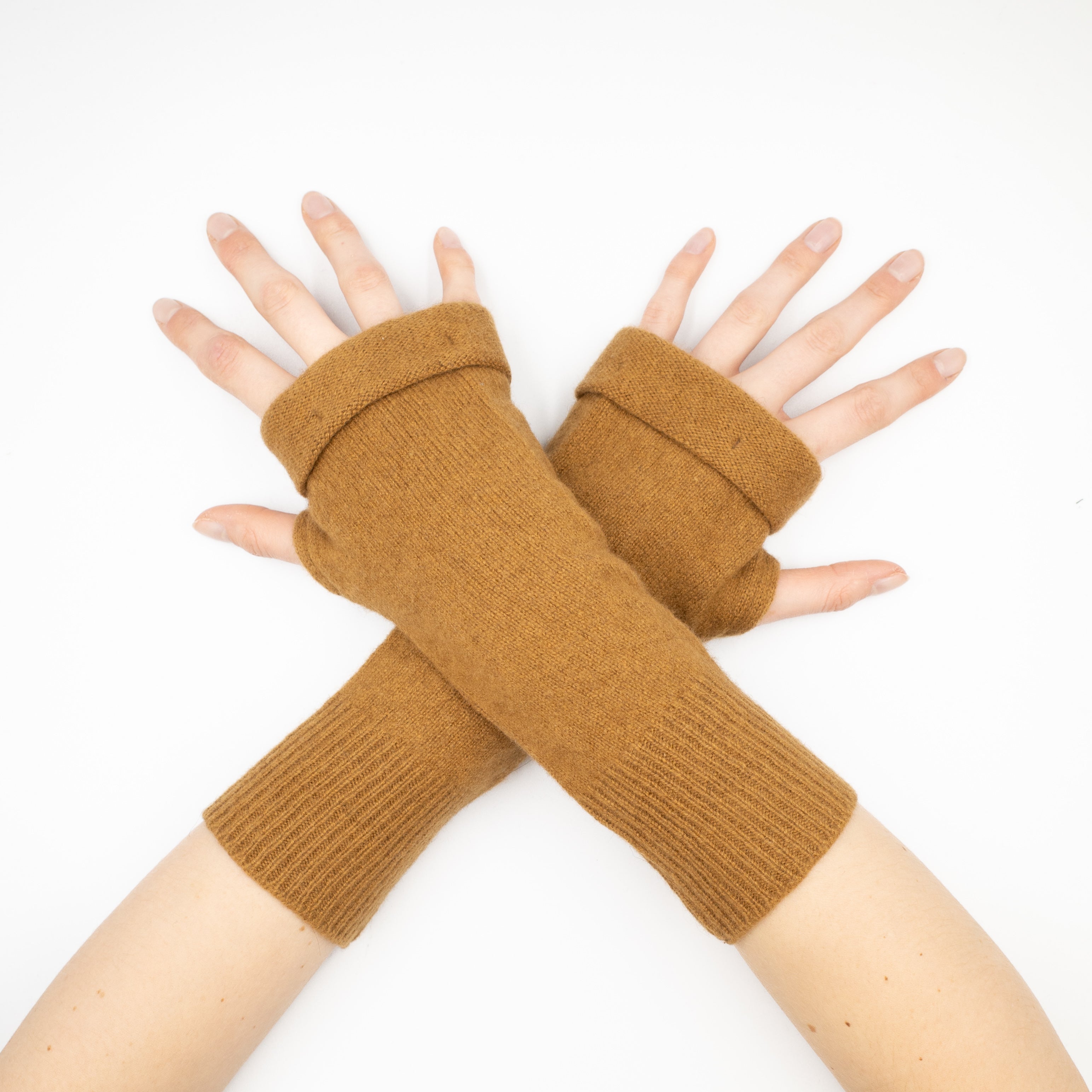 Dark Camel Brown Brown Fingerless Gloves