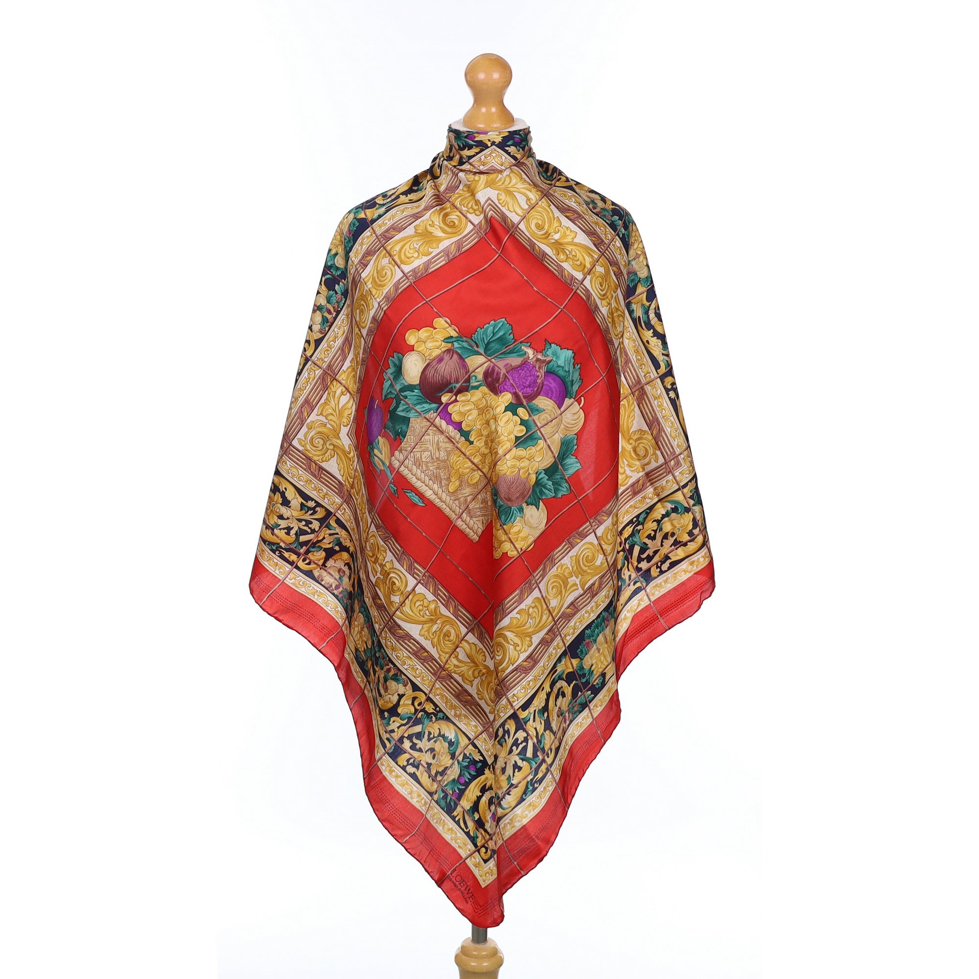Loewe Baroque Style Vintage Red Patterned Silk Scarf