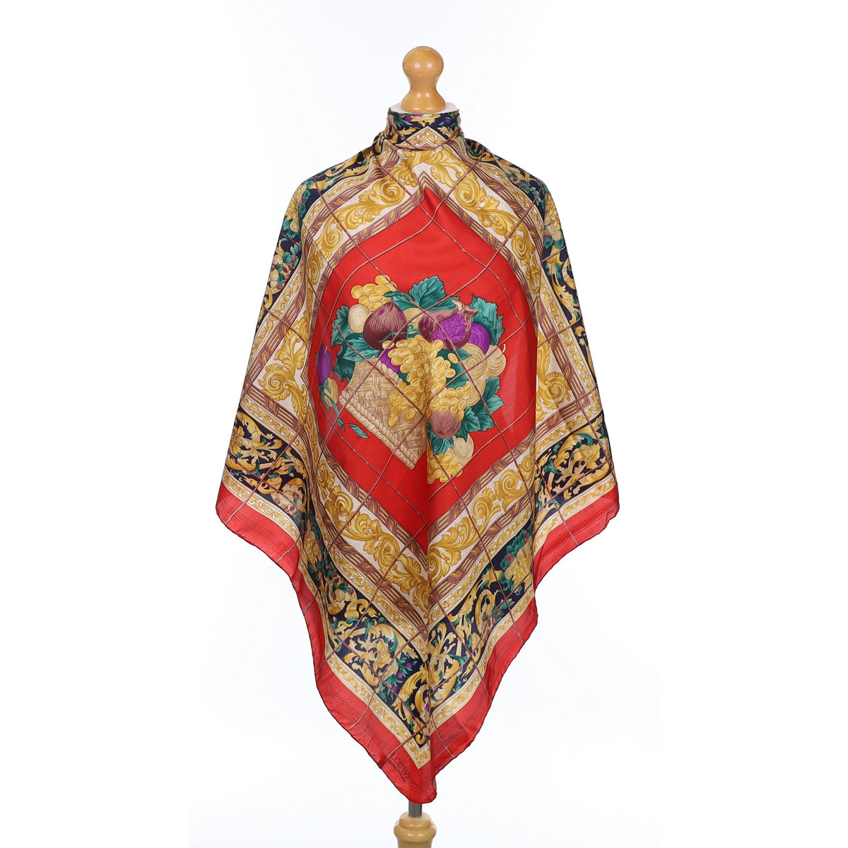 Loewe Baroque Style Vintage Red Patterned Silk Scarf