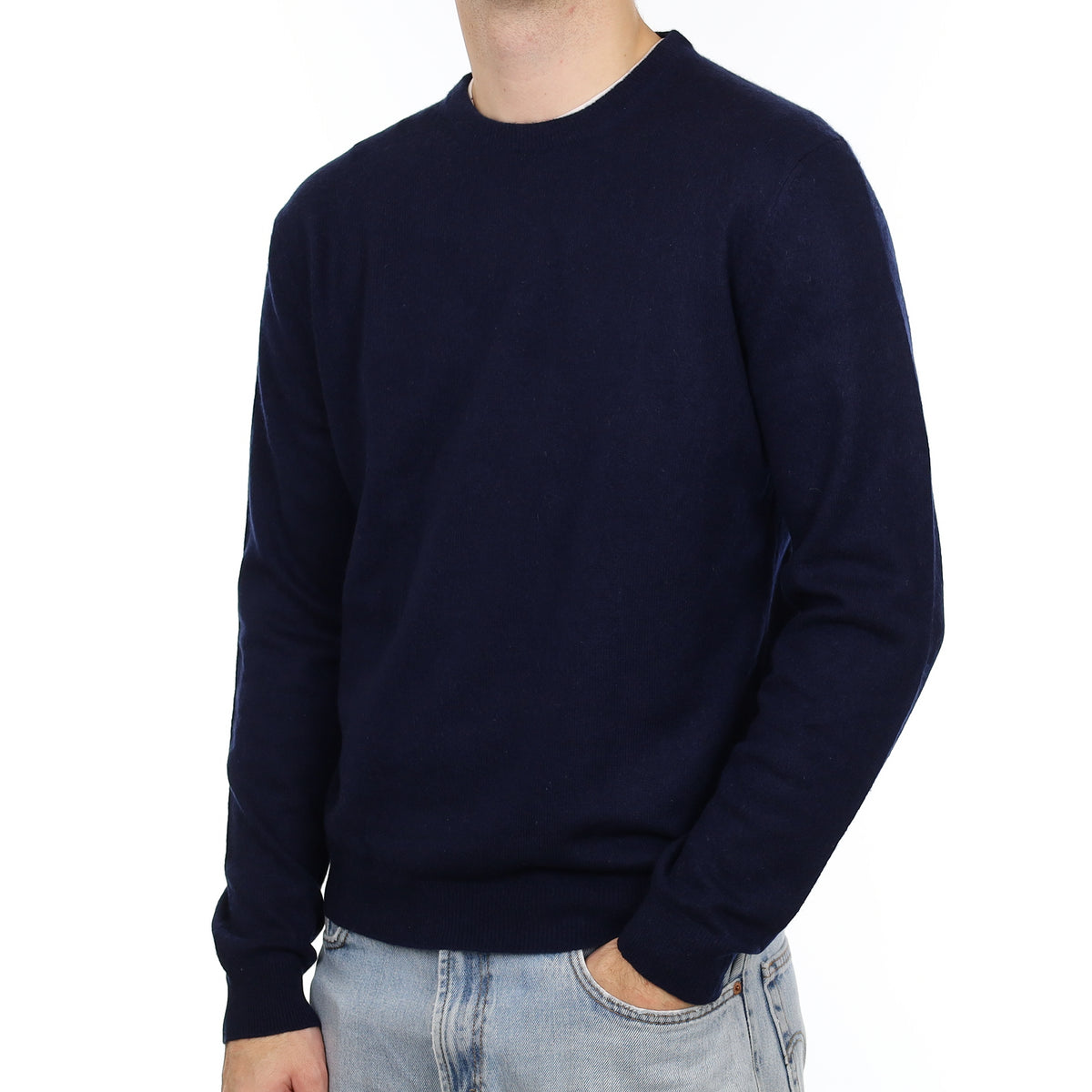 Men's Navy Cashmere Crew Neck Jumper Large