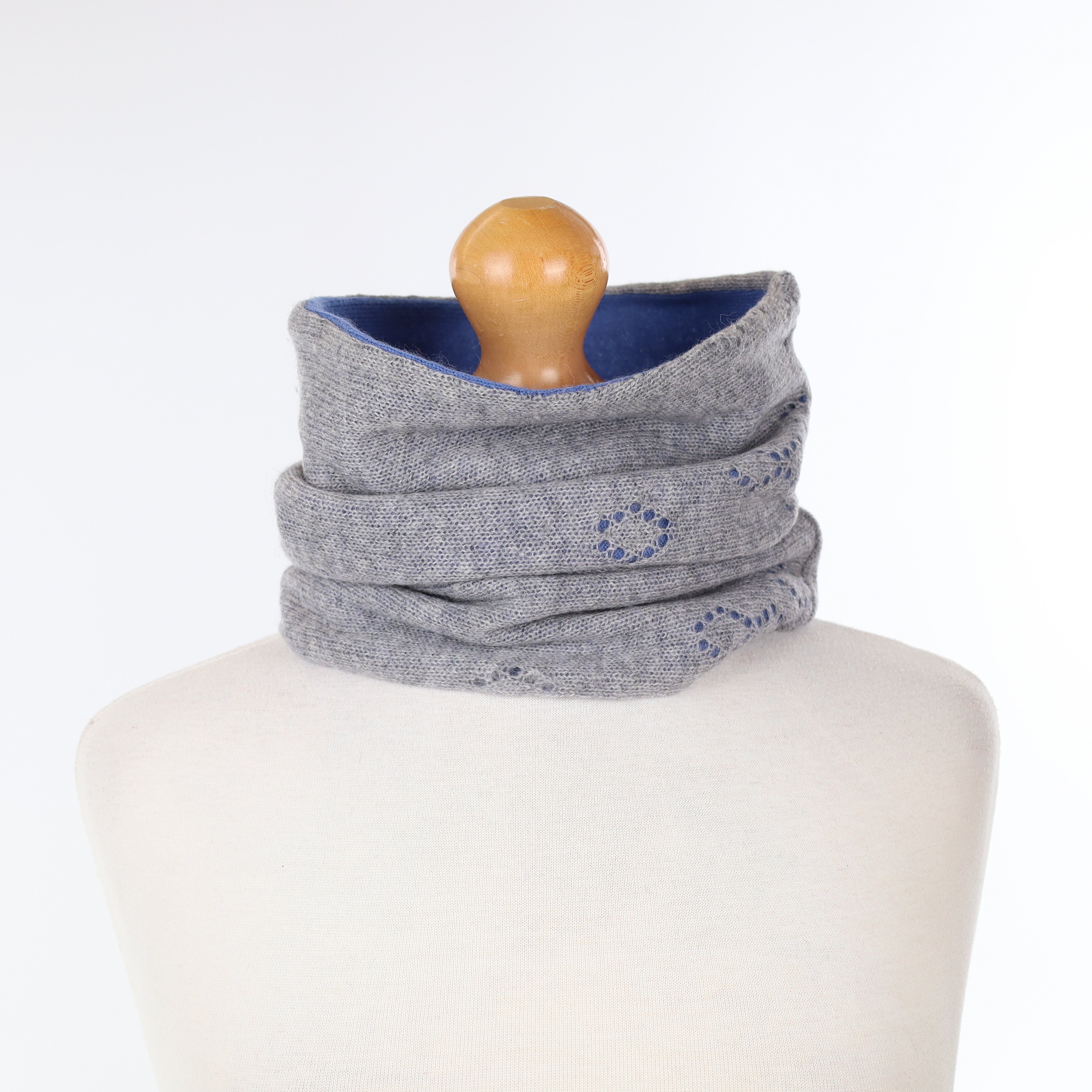 Grey Lace Knit and Blue Luxury Double Layered Snood