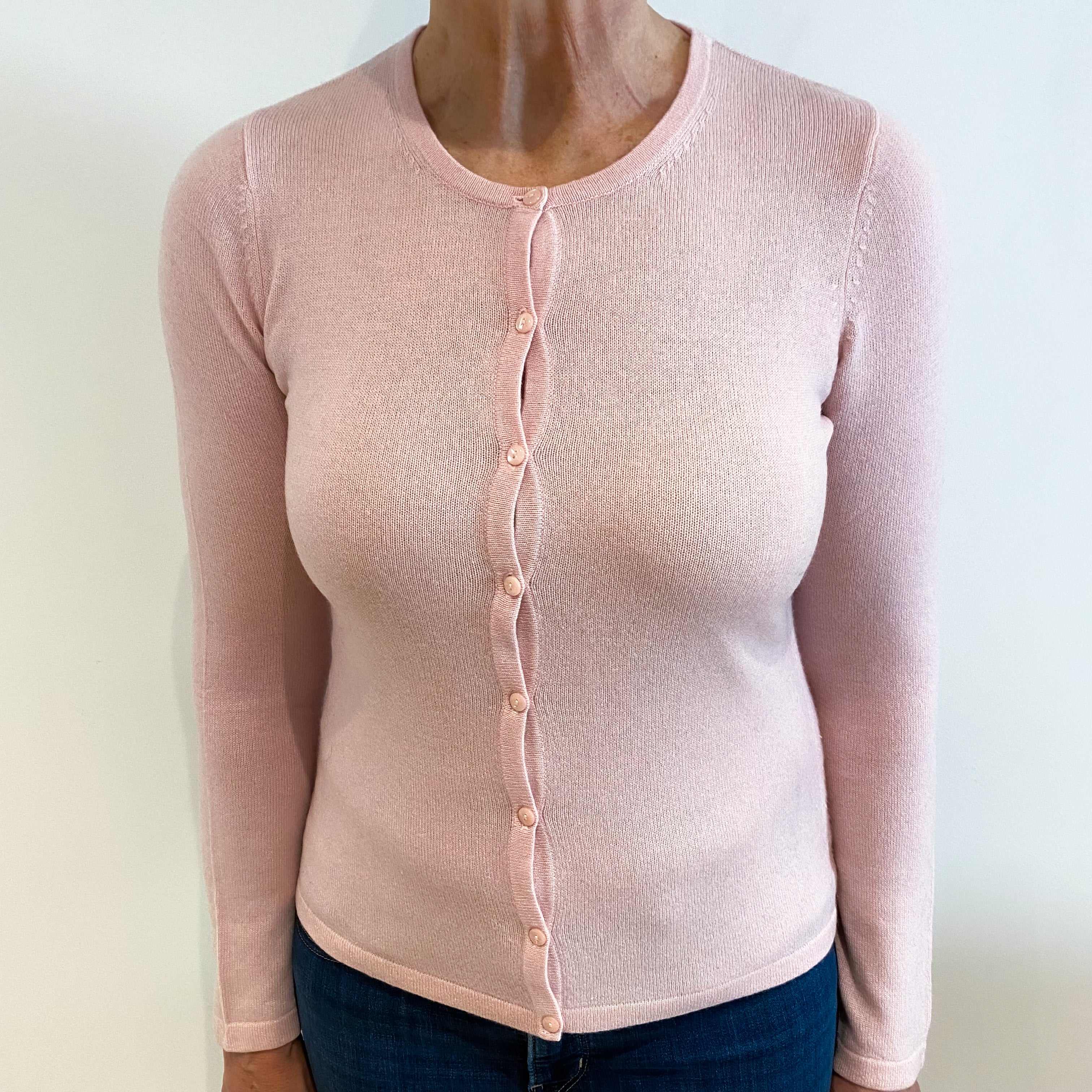 Shell Pink Cashmere Crew Neck Cardigan Medium