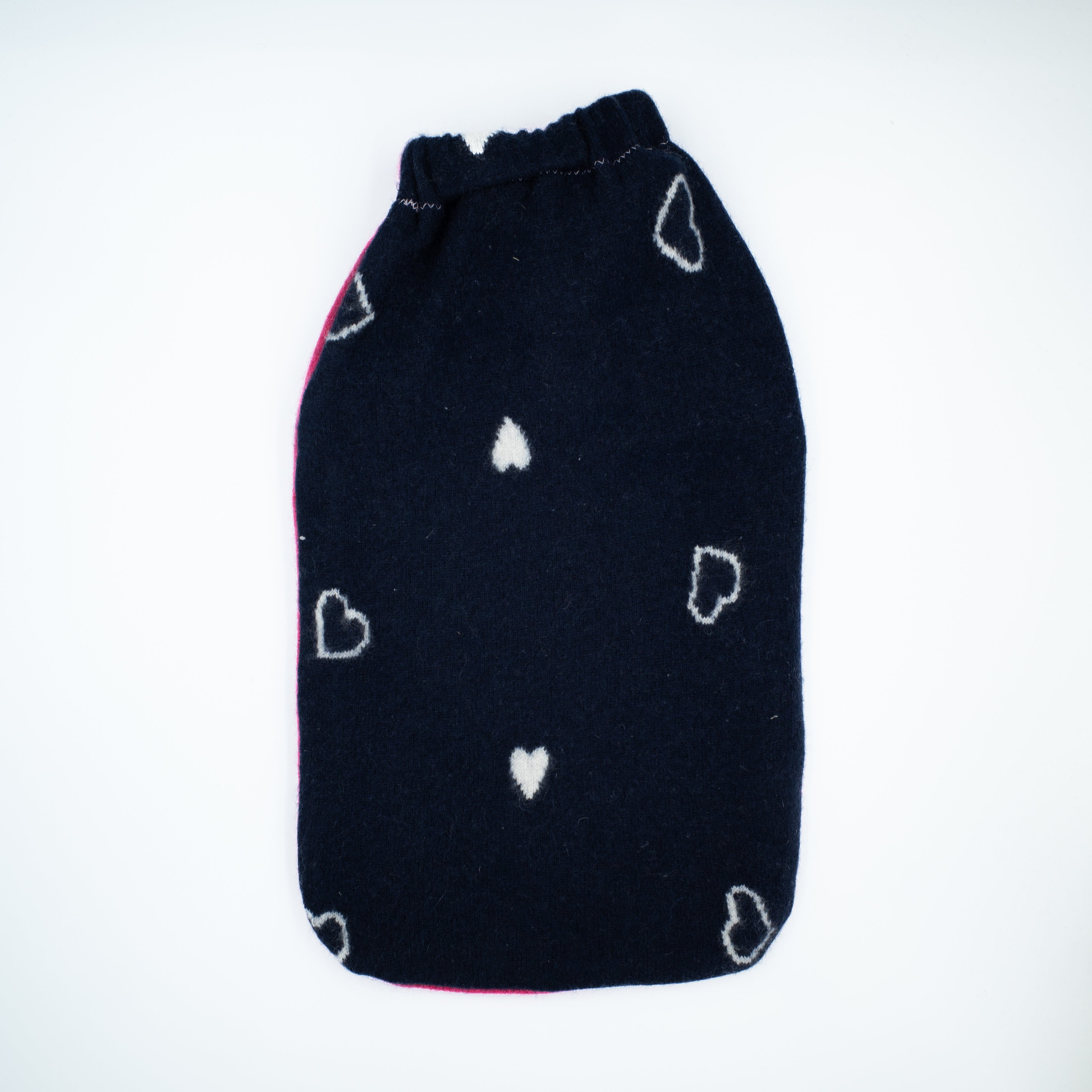 Navy with White Heart and Pink Cashmere Large Hot Water Bottle
