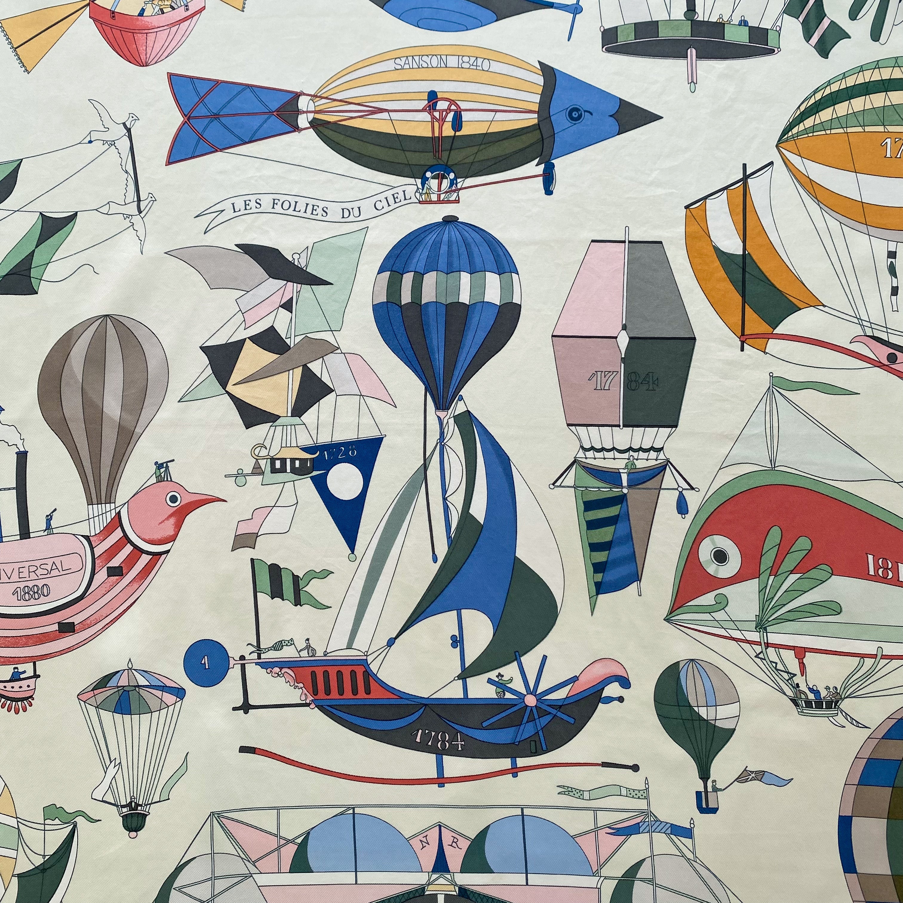 Boxed Hermès Les Folies du Ciel Silk Scarf