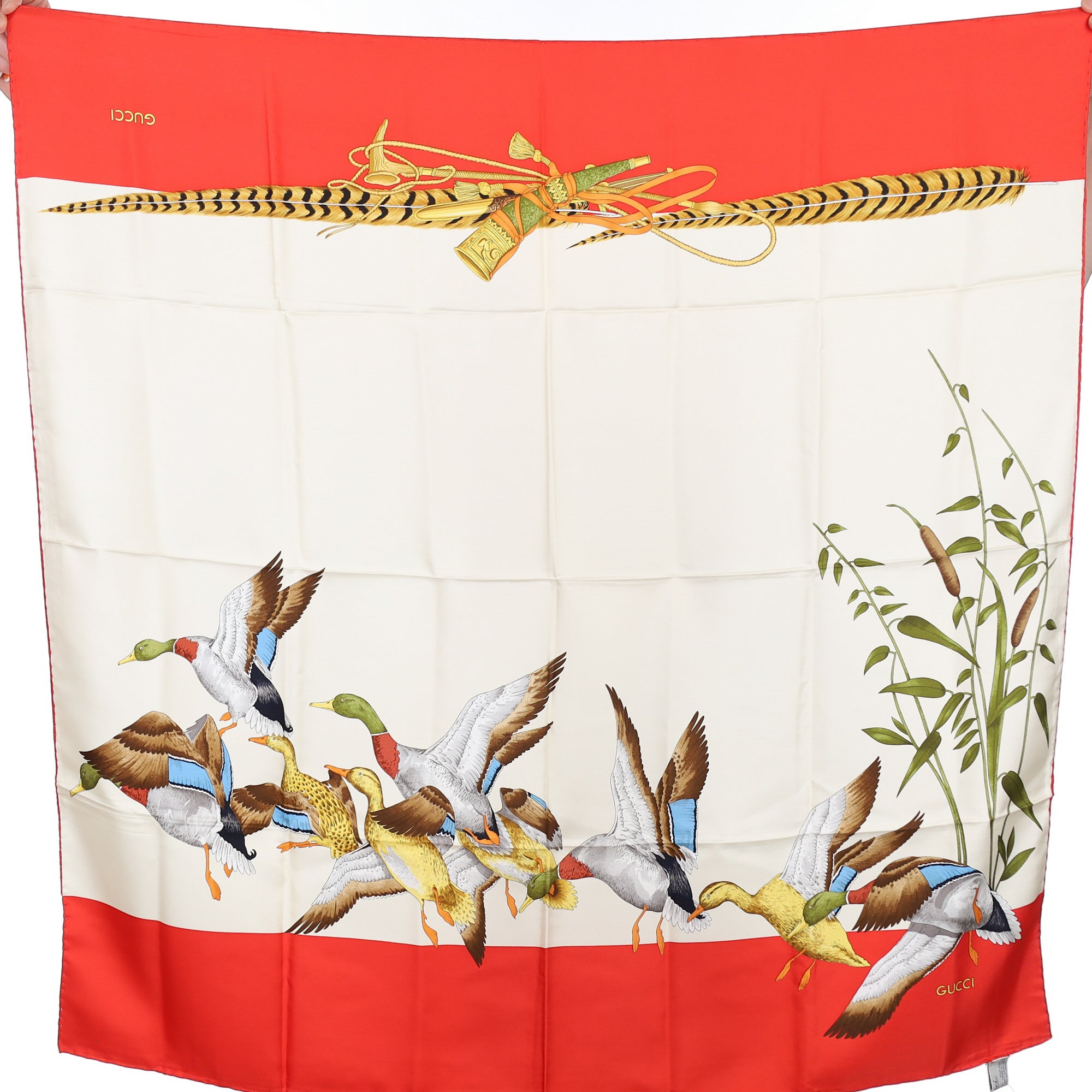 Brand New Gucci 1970’s Duck Theme Vintage Silk Scarf
