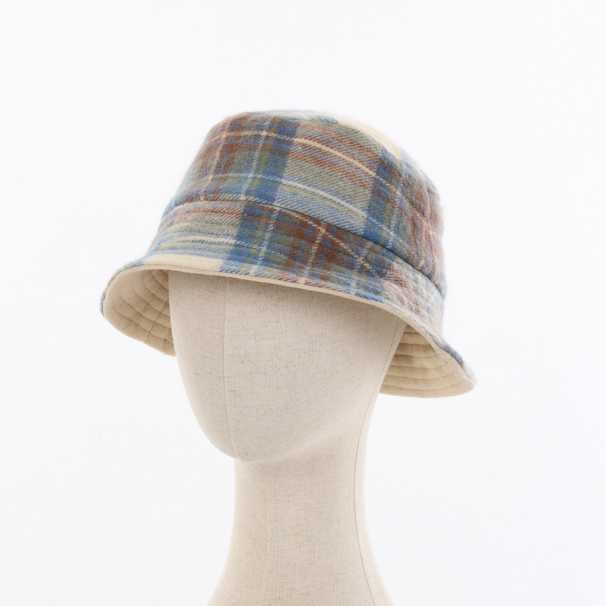 Unisex Blue & Cream Checked Reversible Cashmere Bucket Hat Men’s - M Women’s - L