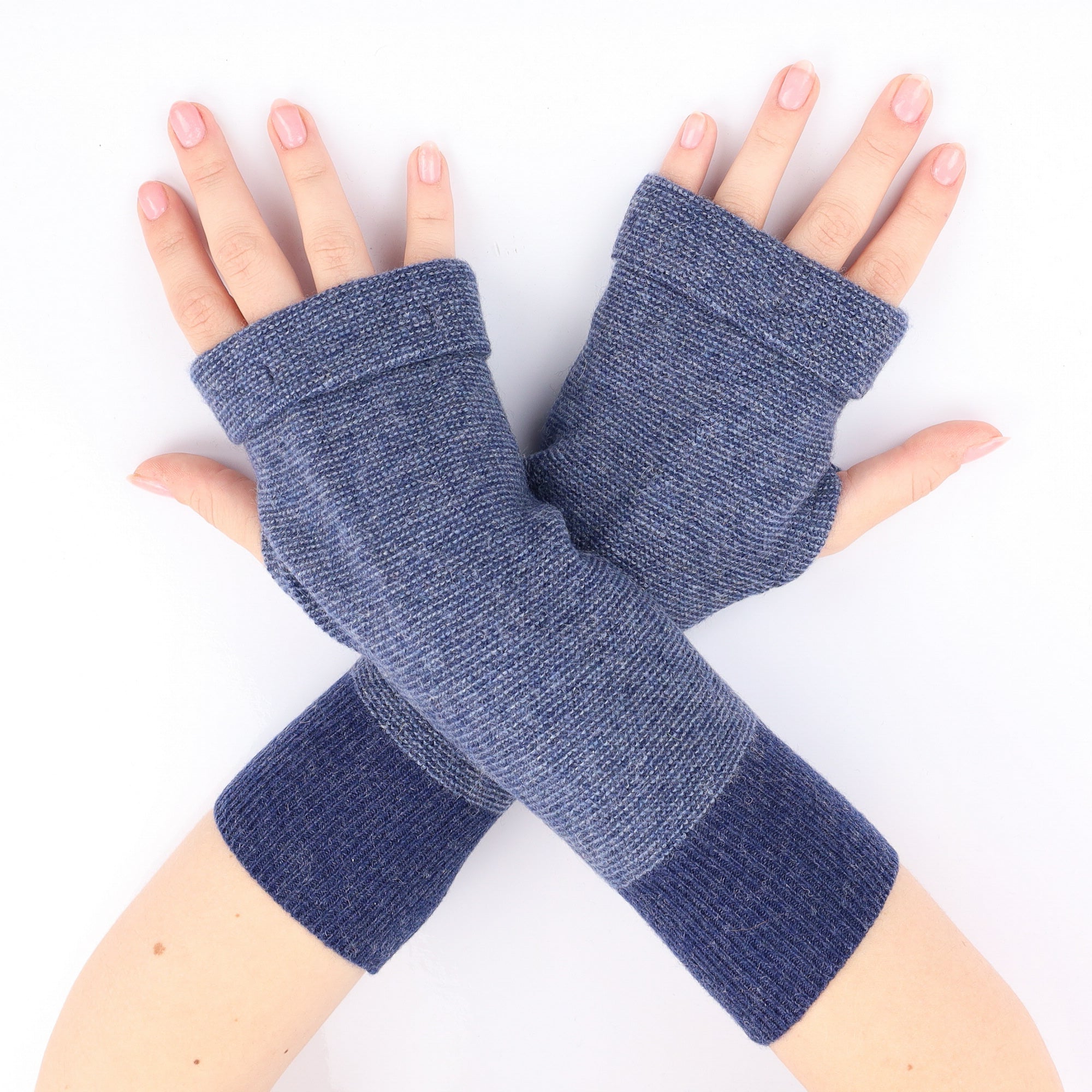 Two Tone Blue Fingerless Gloves