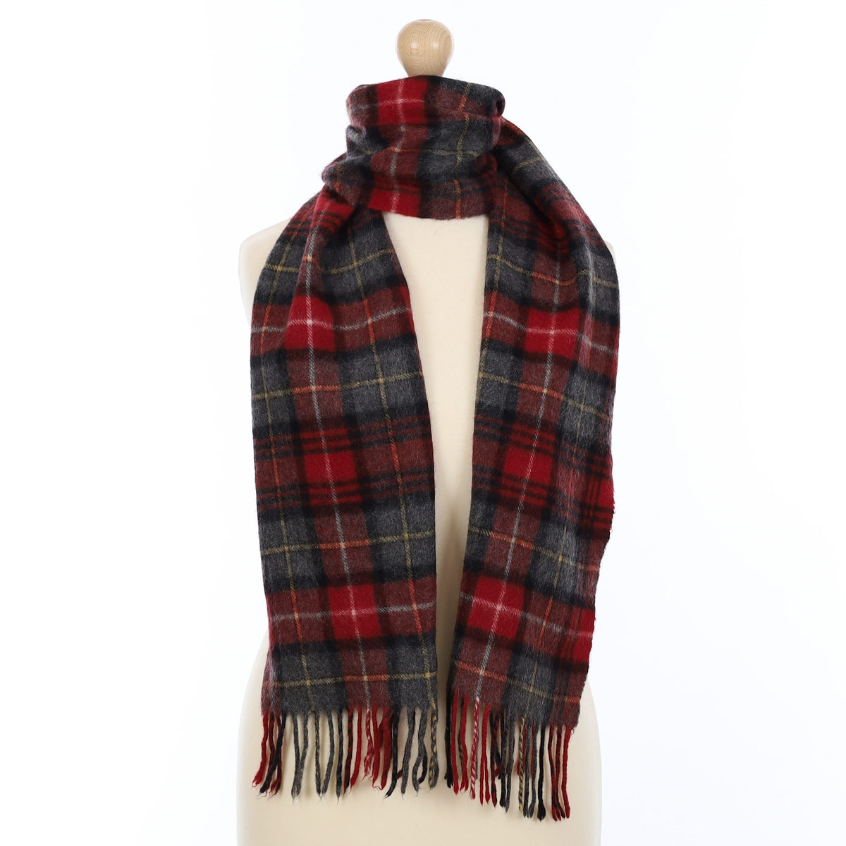 Red and Grey Tartan Cashmere Woven Scarf
