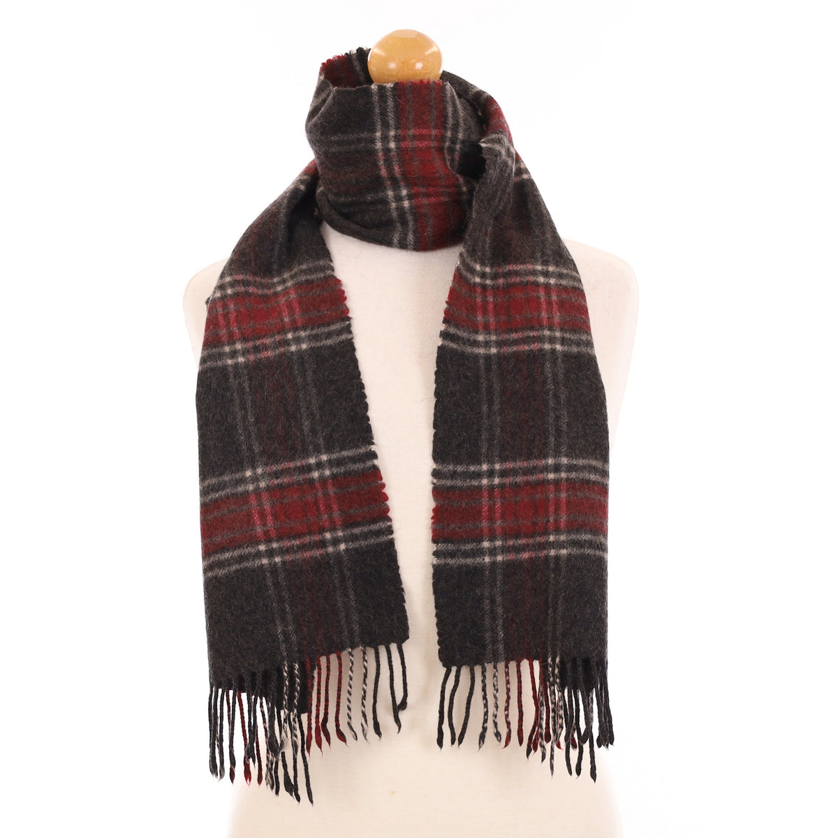 Grey & Red Check Cashmere Woven Scarf