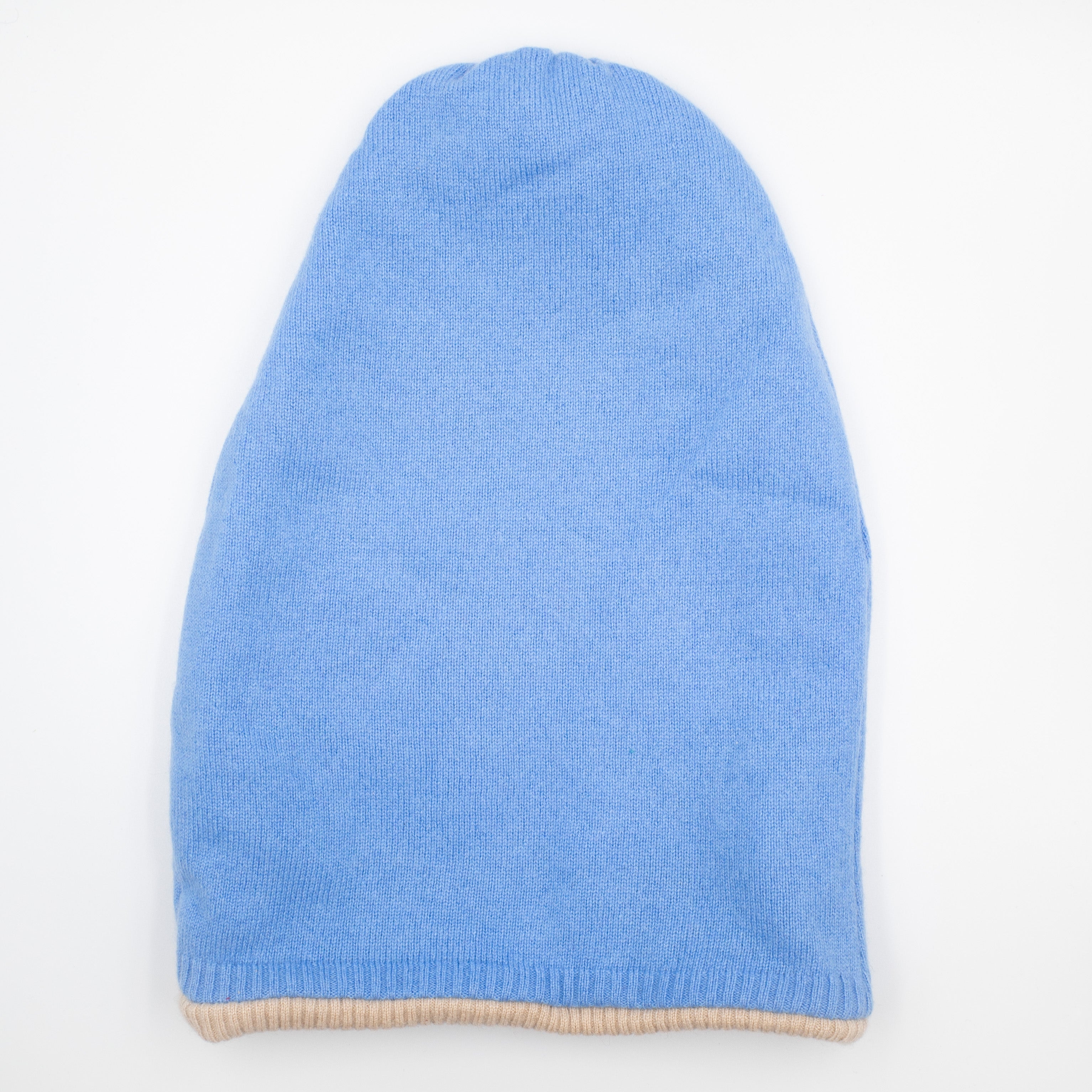 Sky Blue and Beige Reversible Slouchy Beanie Hat