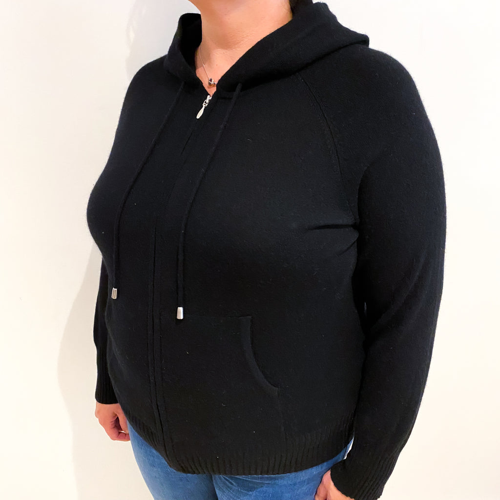 Black Cashmere Zip Up Hoodie Jumper with Pockets Extra Large