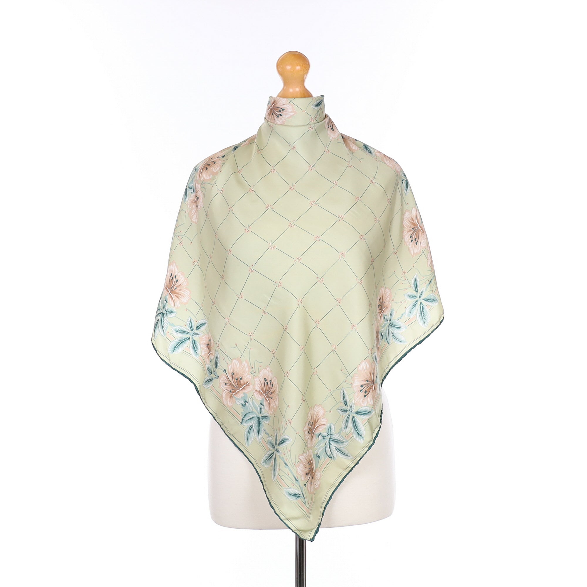 Green And Pink Floral Vintage Silk Scarf