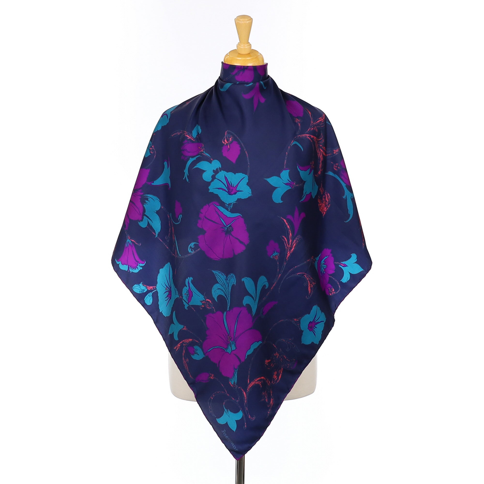 Jacqmar Navy Floral Vintage Silk Scarf
