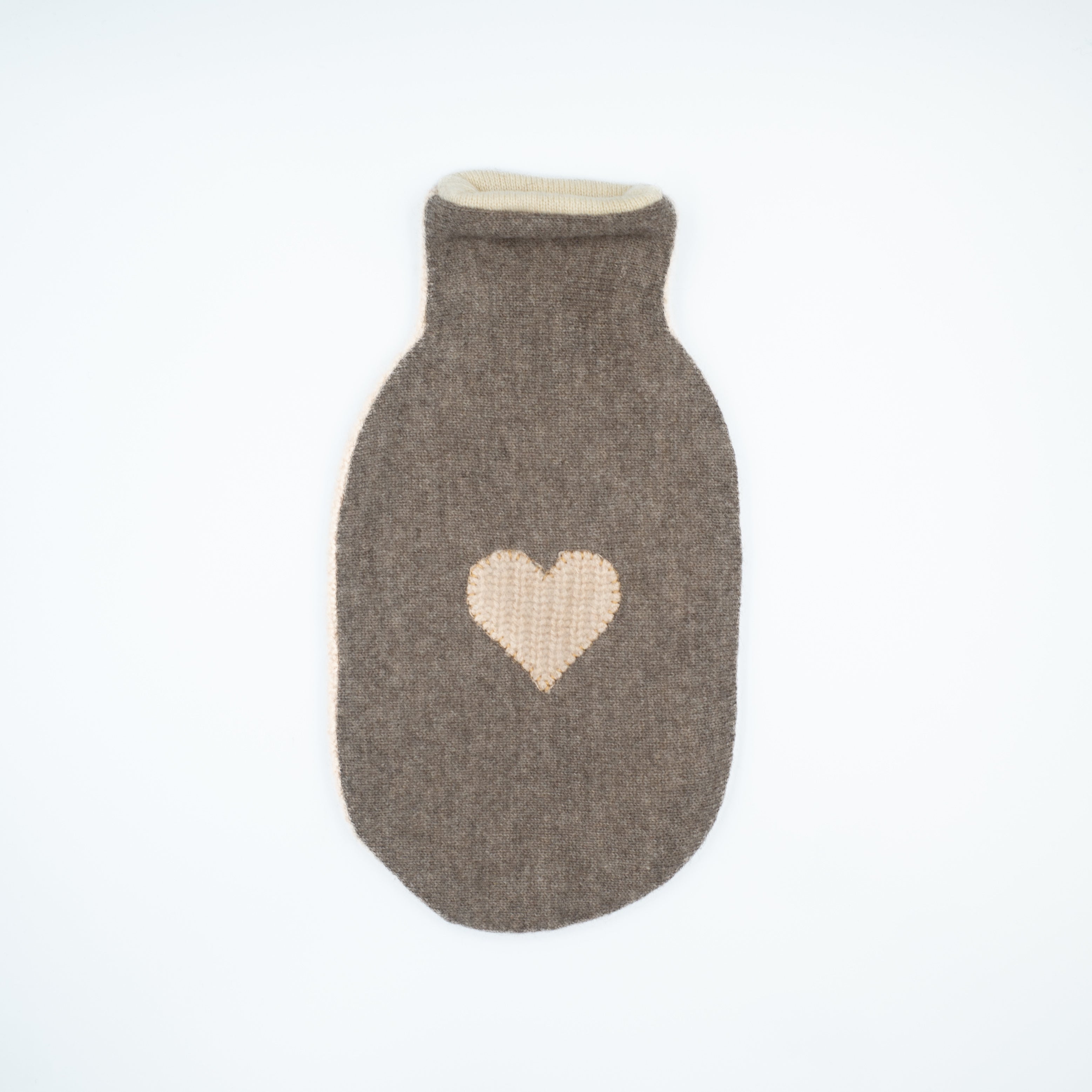 Mole Brown and Buff Beige Waffle Knit Cashmere Small Hot Water Bottle