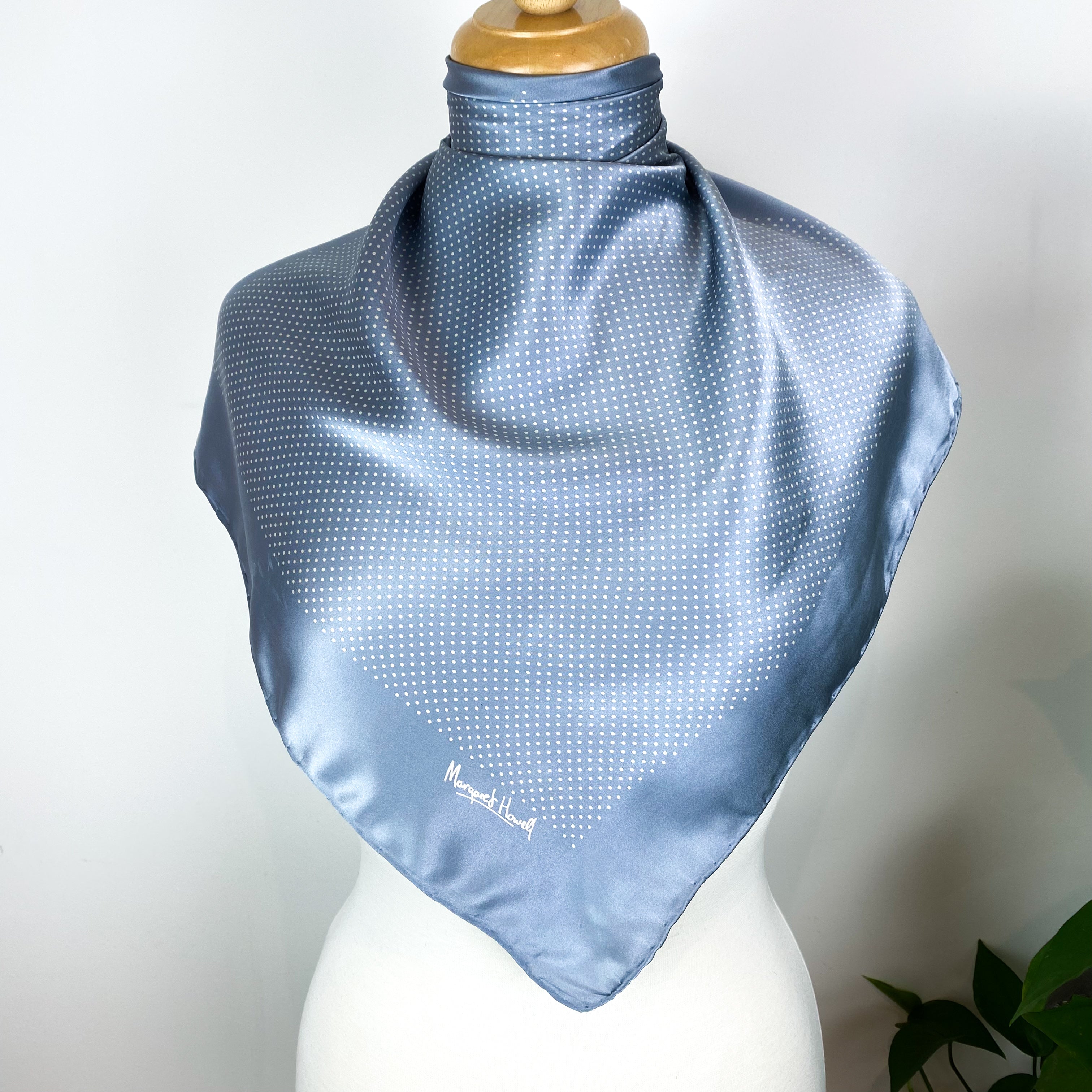 Margaret Howell Dove Grey Spotty Silk Scarf