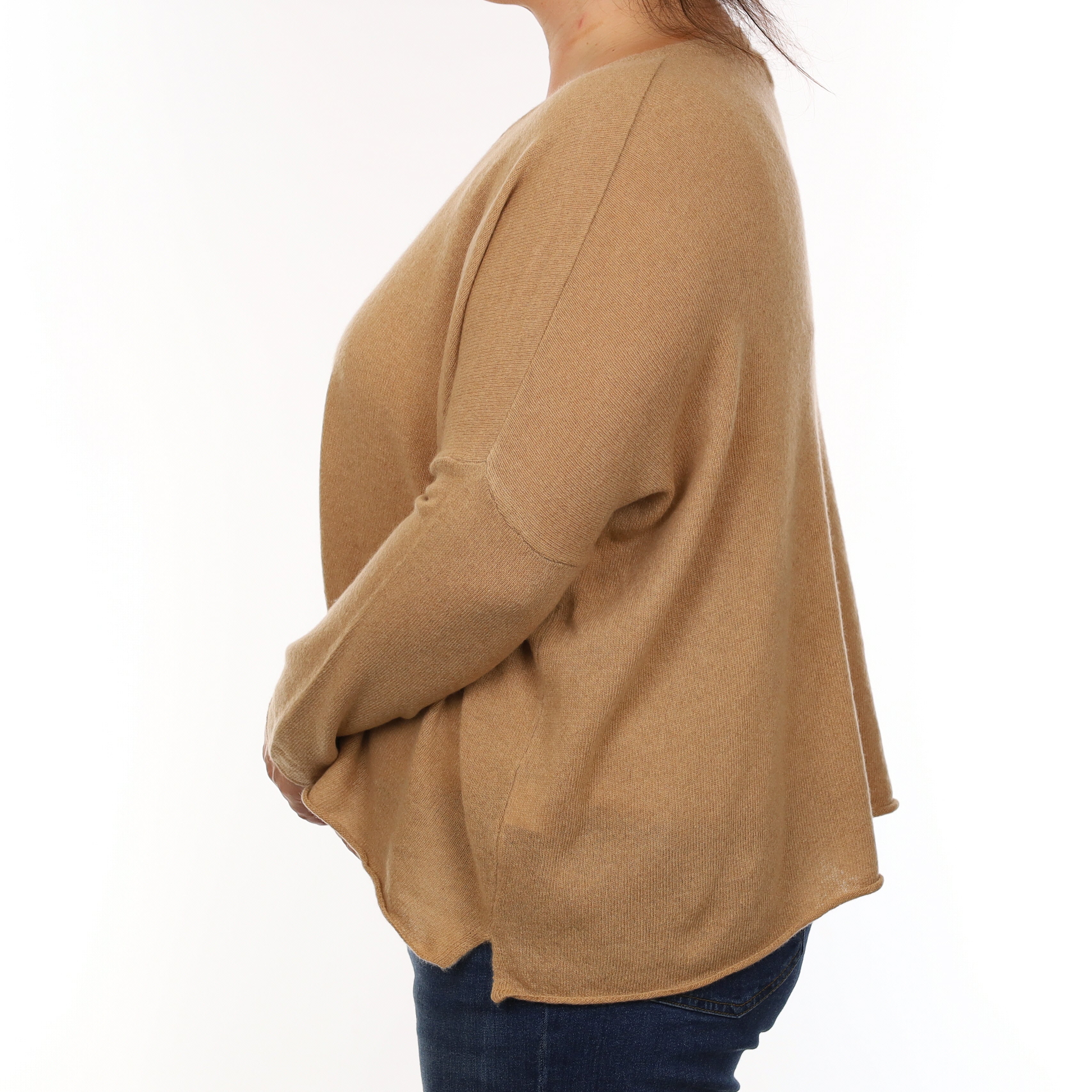 Caramel Brown Cashmere Slouchy V Neck Jumper Large