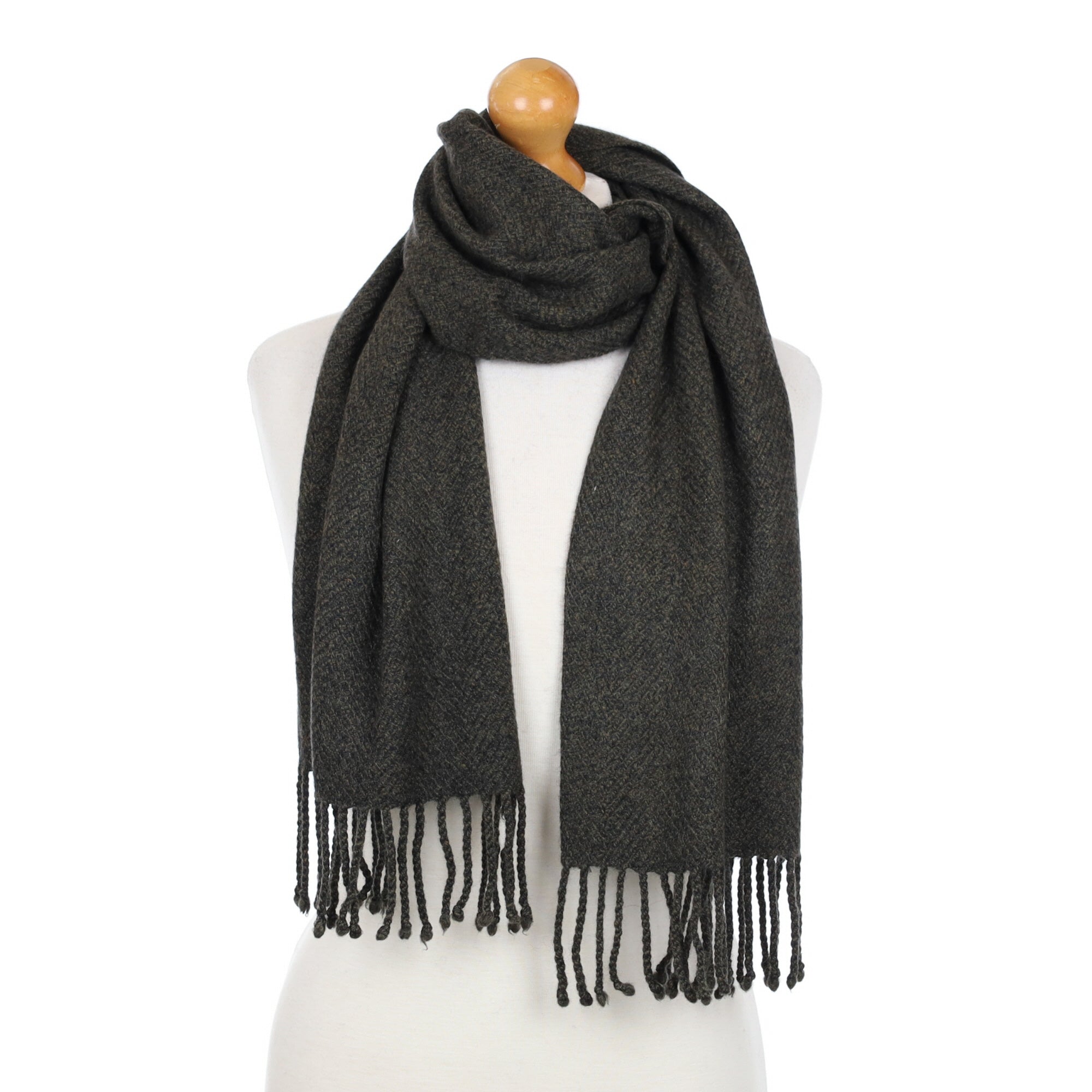 Deep Spruce Green Cashmere Fringed Woven Scarf