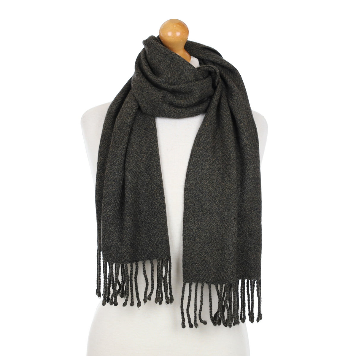 Deep Spruce Green Cashmere Fringed Woven Scarf