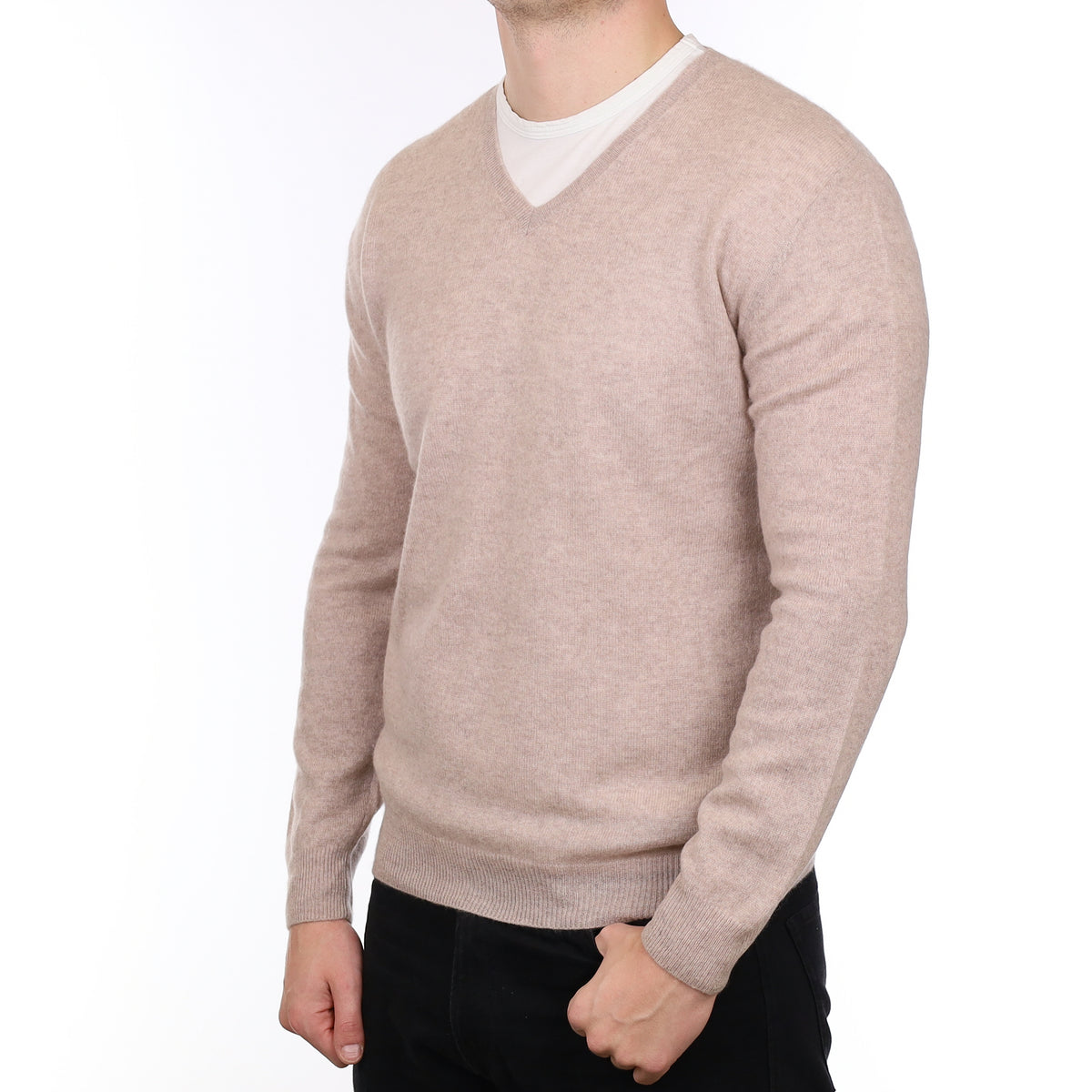 Men’s Fawn Cashmere V Neck Jumper XL