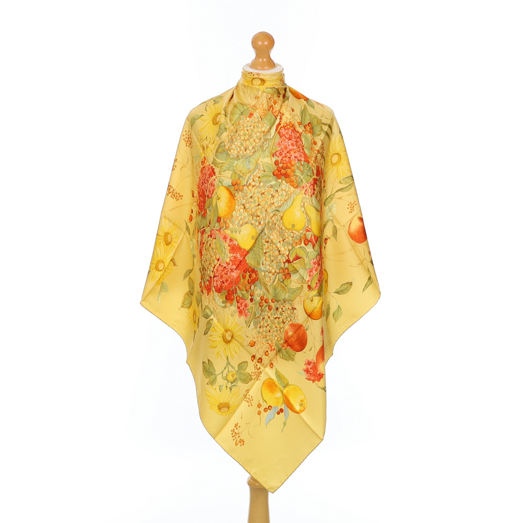 Brand New Boxed Salvatore Ferragamo Yellow Patterned Silk Scarf