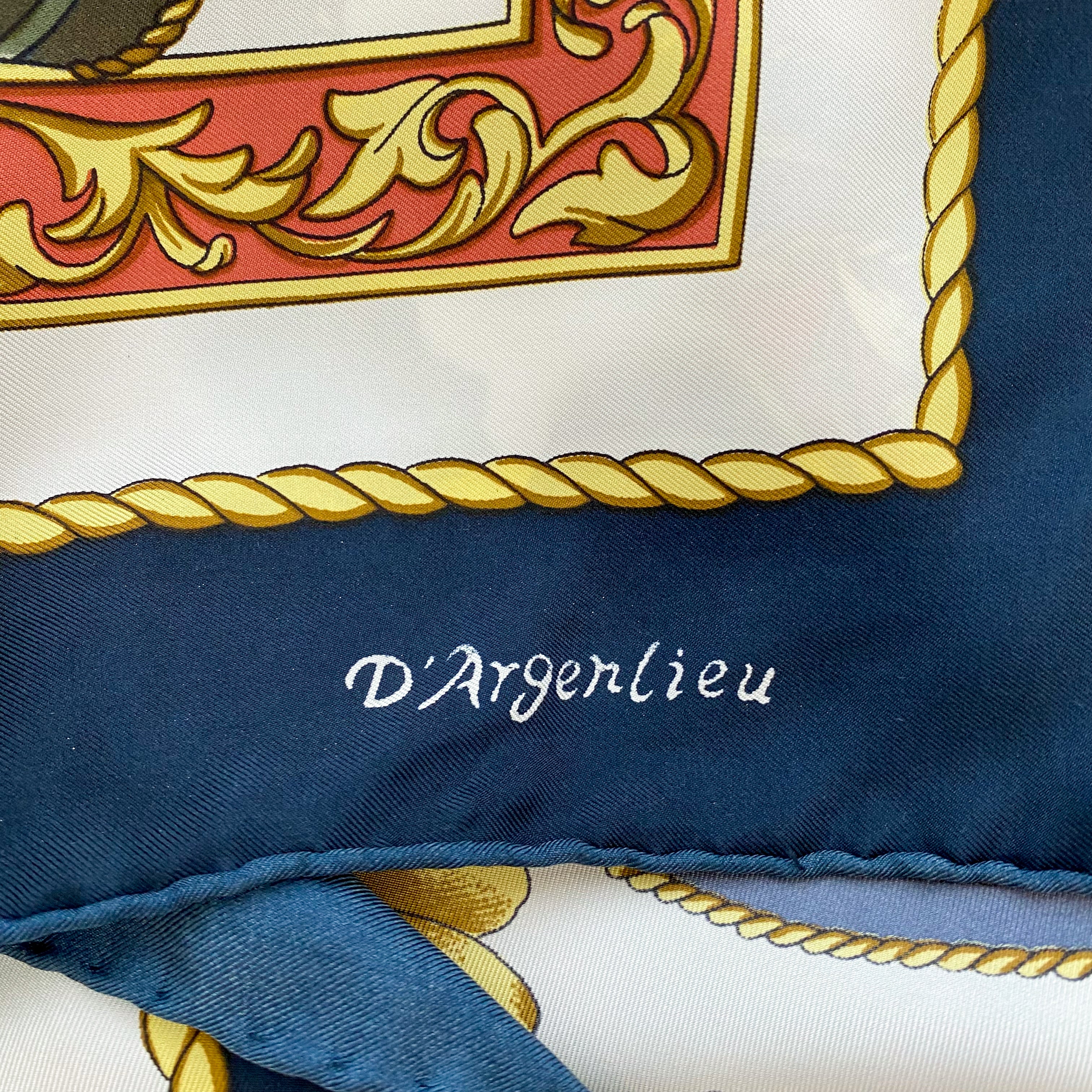 Traditional Design Blue, Gold and Red Silk Scarf