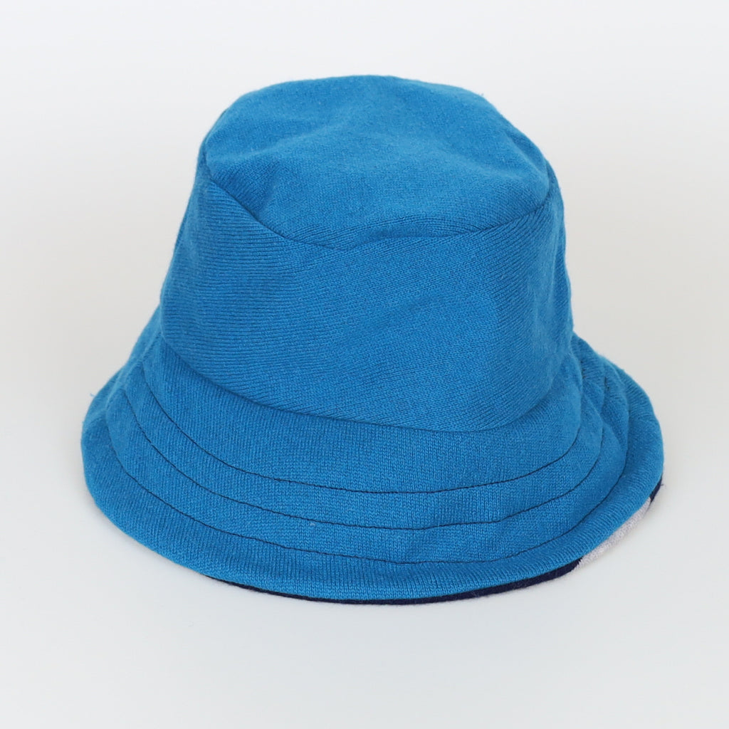 Orange and Navy Striped Reversible Cashmere Bucket Hat Small
