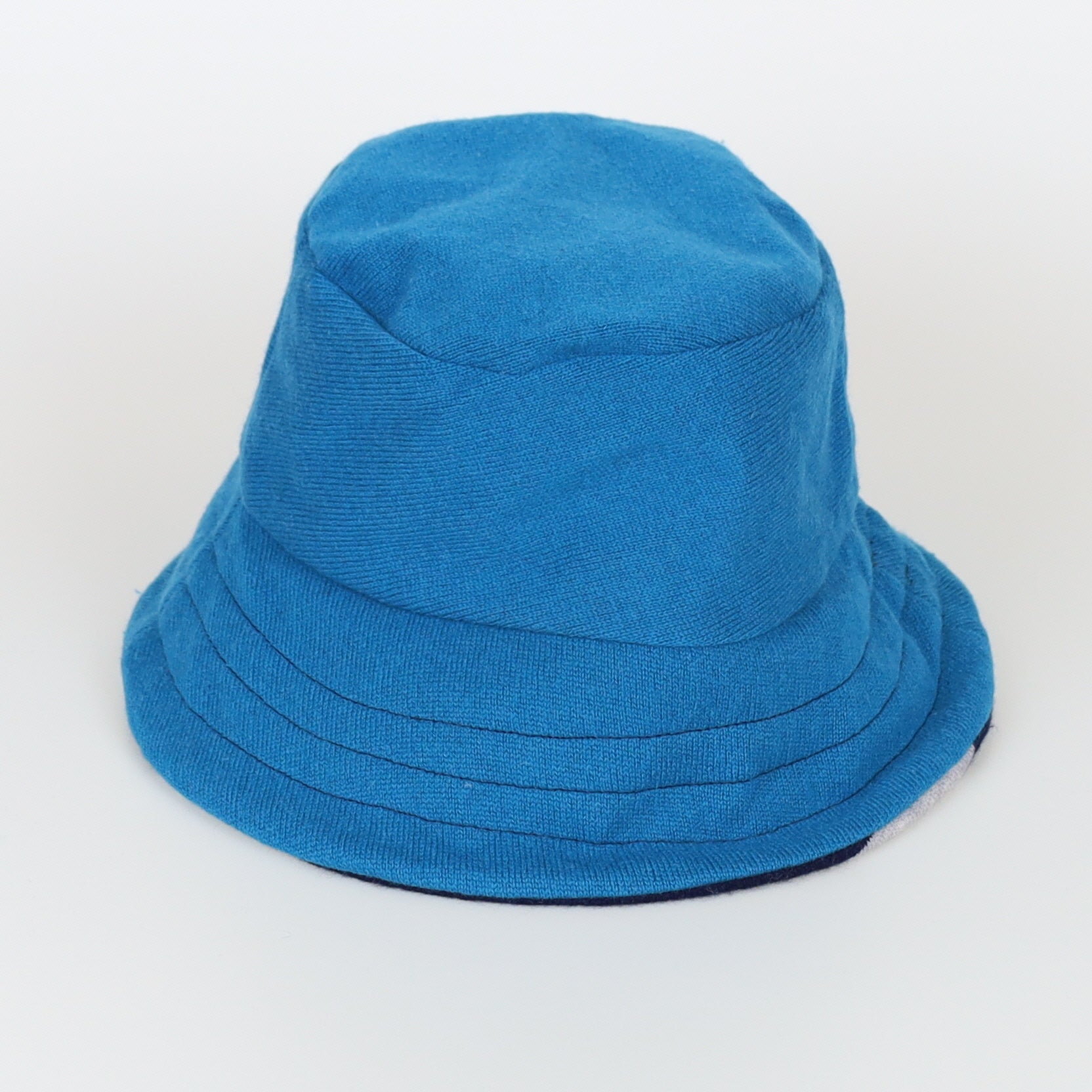 Orange and Navy Striped Reversible Cashmere Bucket Hat Small