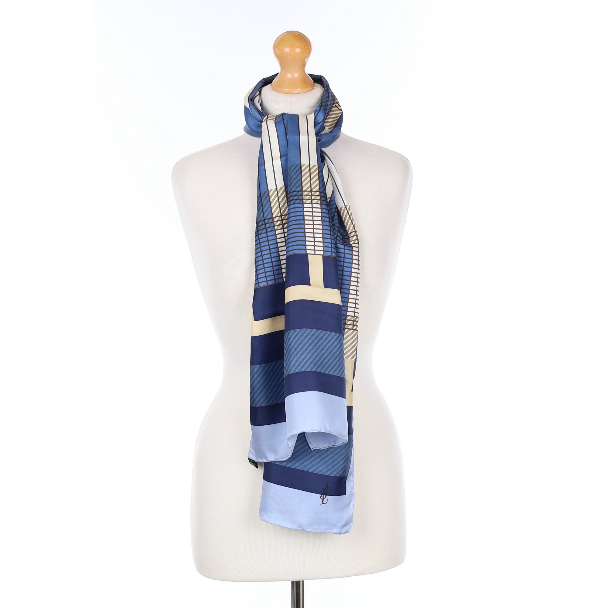 Brand New Jammers & Leufgen Blue Striped Silk Scarf