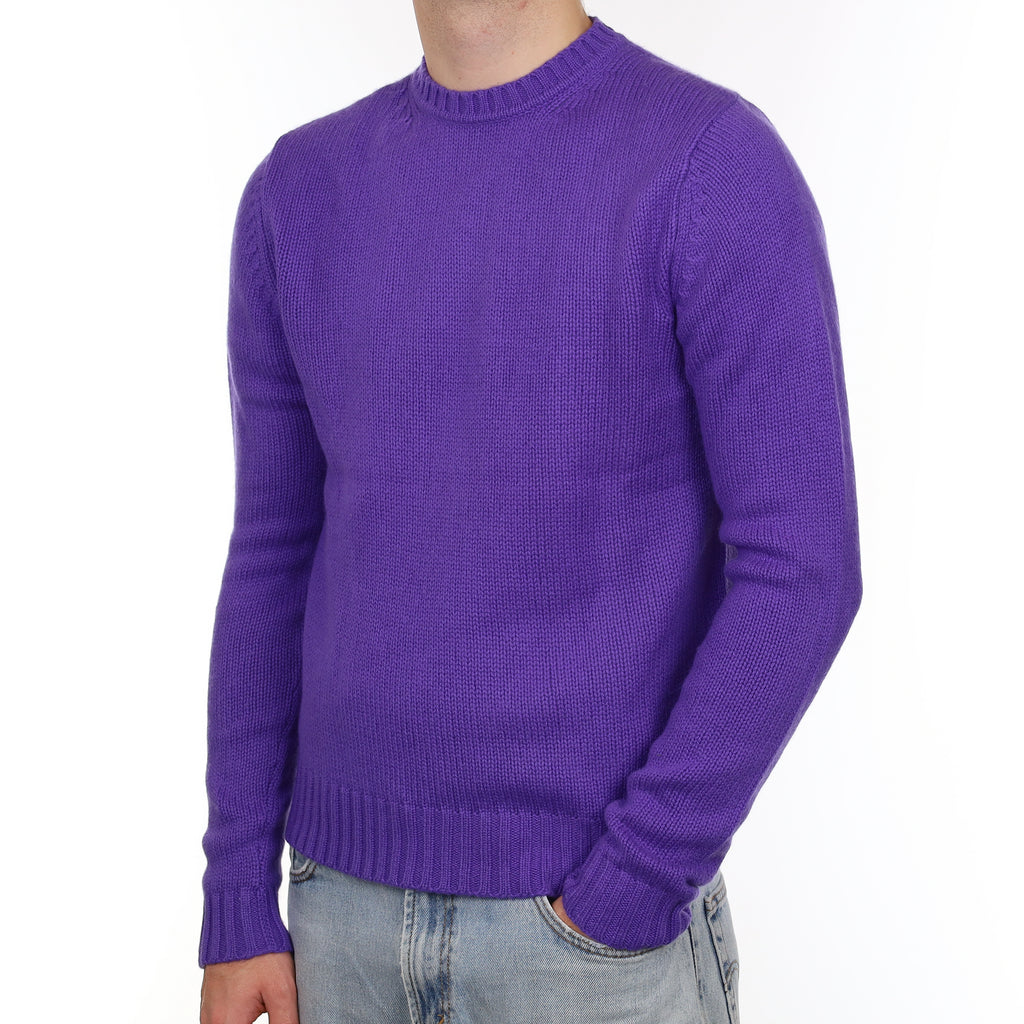 Men's Royal Purple Chunky Cashmere Crew Neck Jumper Medium