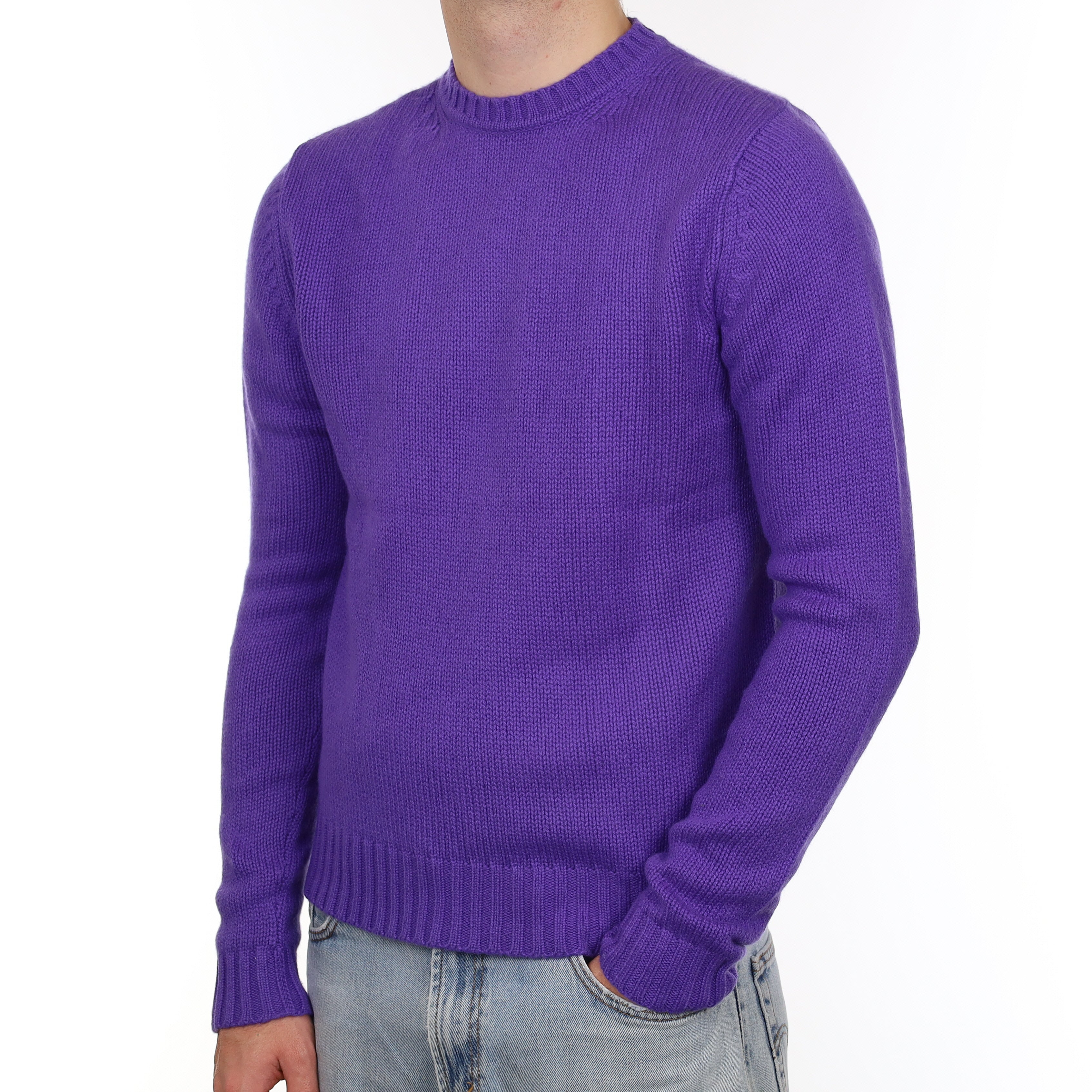 Men's Royal Purple Chunky Cashmere Crew Neck Jumper Medium