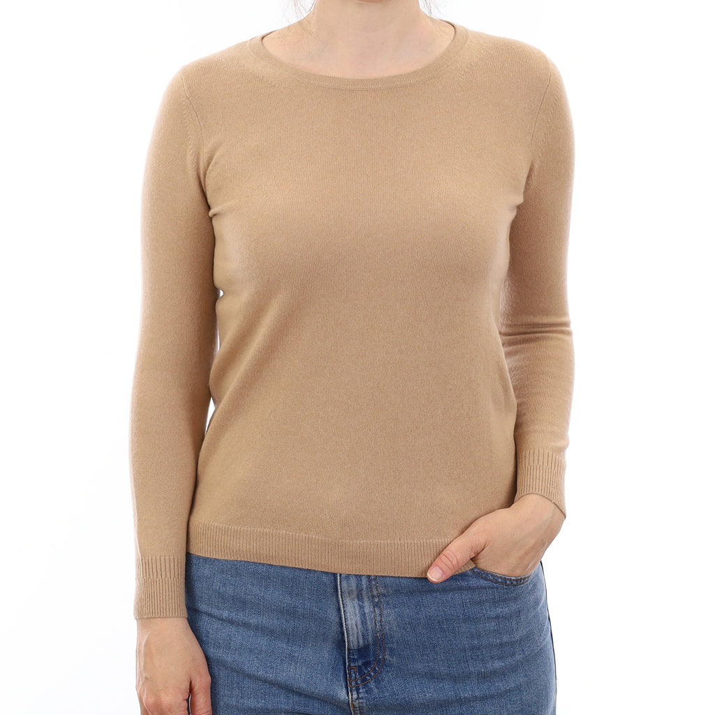 Camel Brown Cashmere Crew Neck Jumper Small