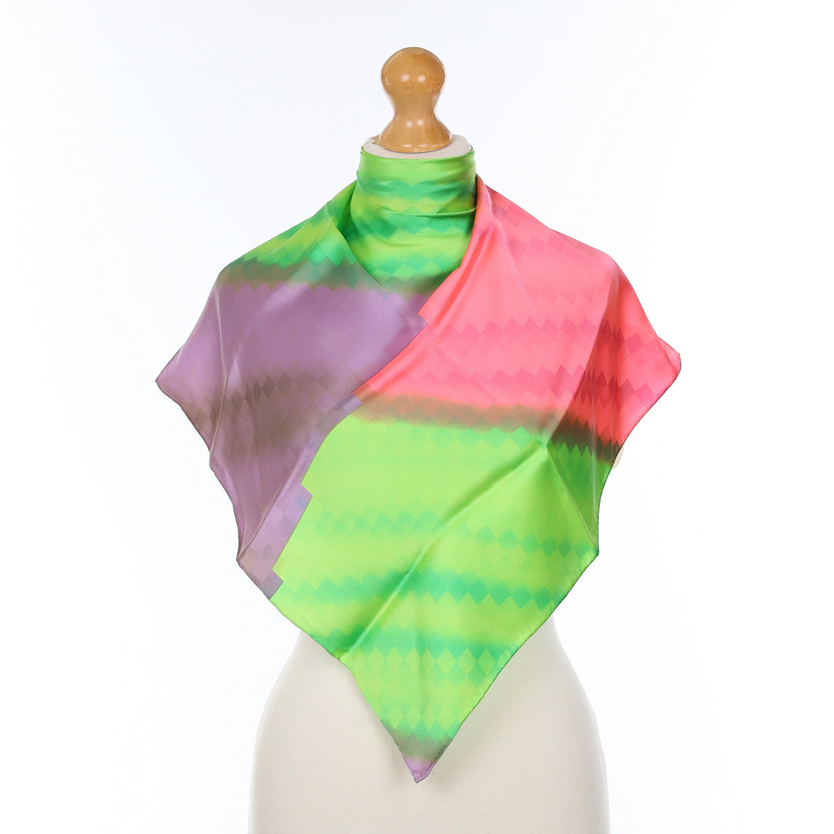 Brand New Charlotte Sparre Green And Purple Pixel Silk Scarf