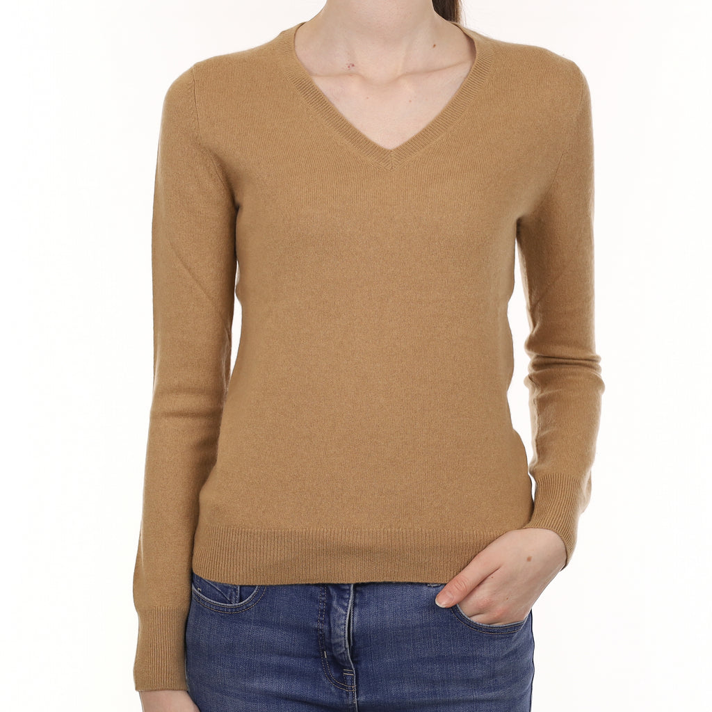 Caramel Brown Cashmere V Neck Jumper Extra Small