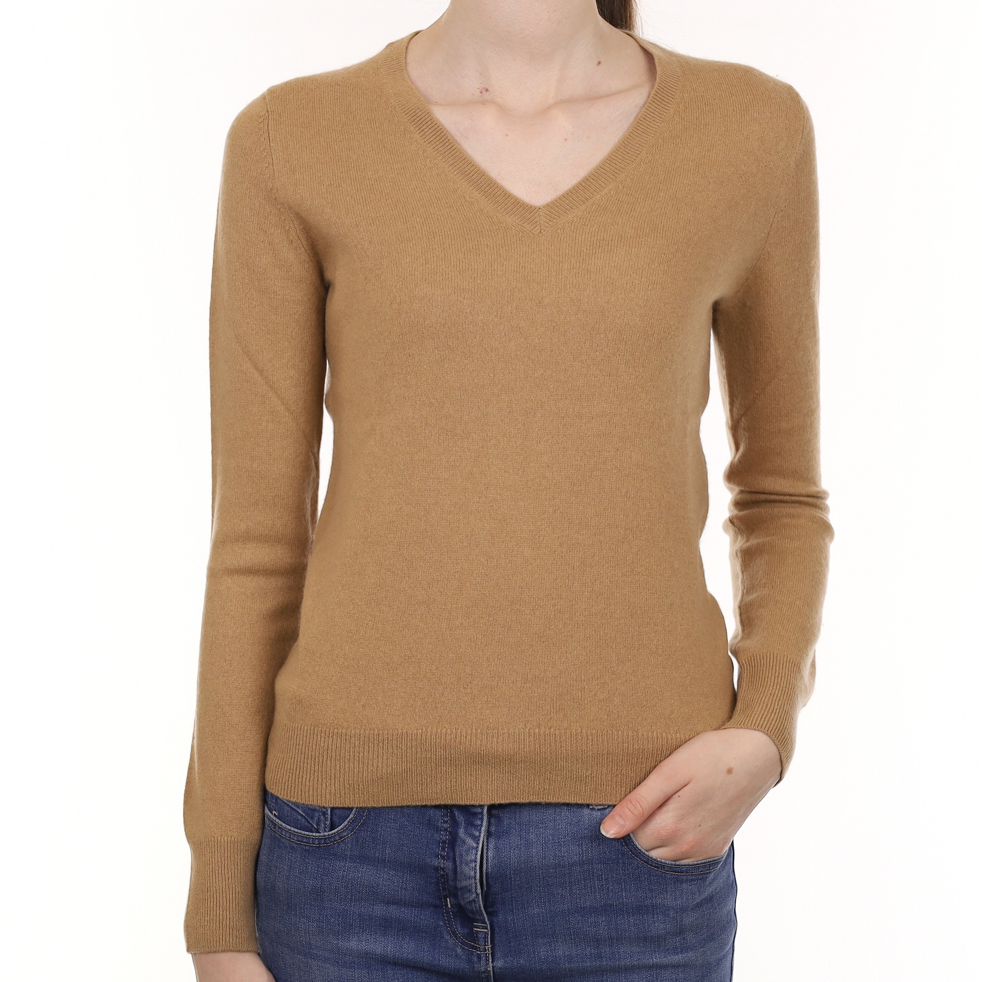 Caramel Brown Cashmere V Neck Jumper Extra Small