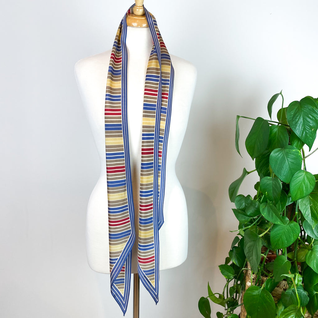 Long Pussy Bow Striped Vintage Silk Scarf