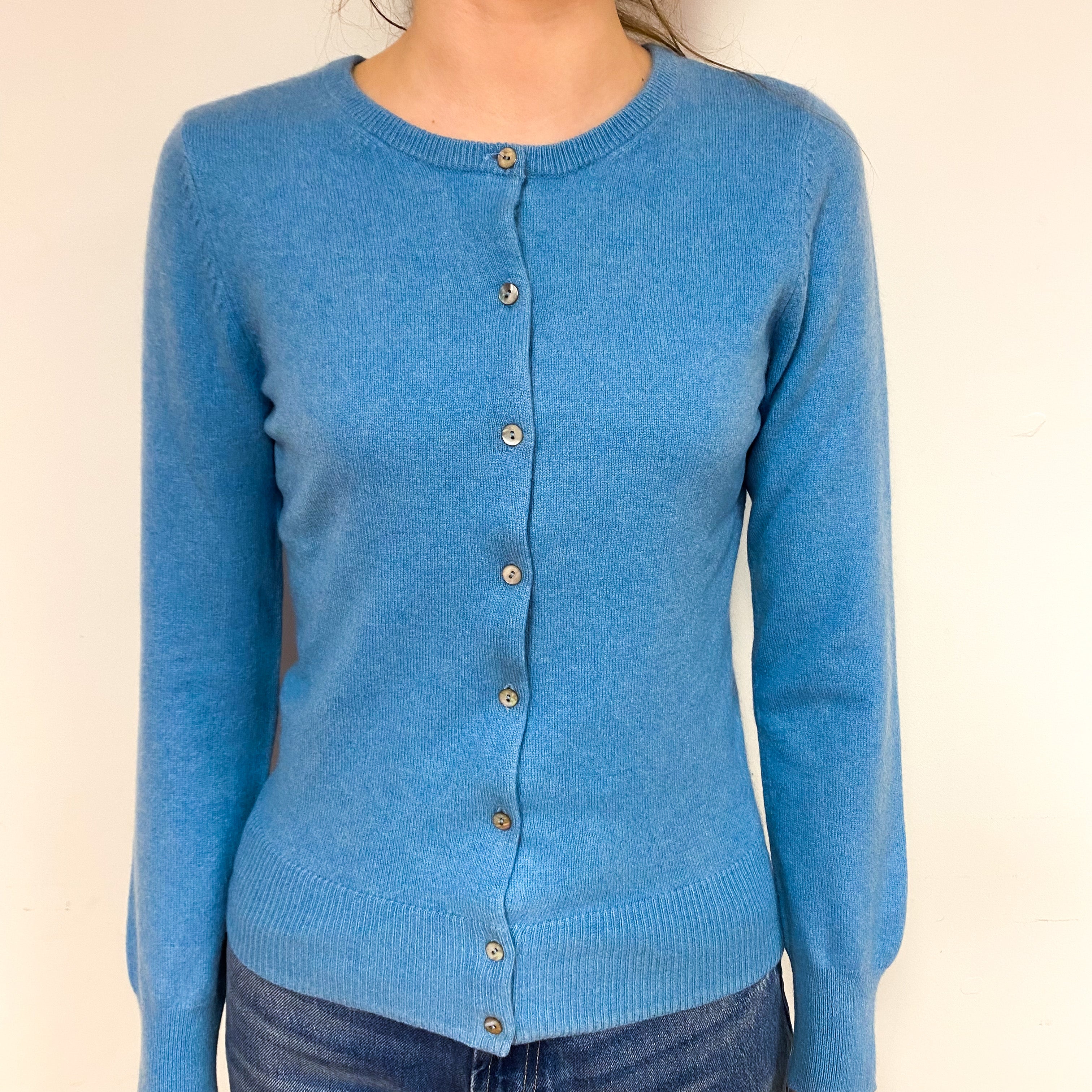 Sky Blue Cashmere Crew Neck Cardigan Extra Small