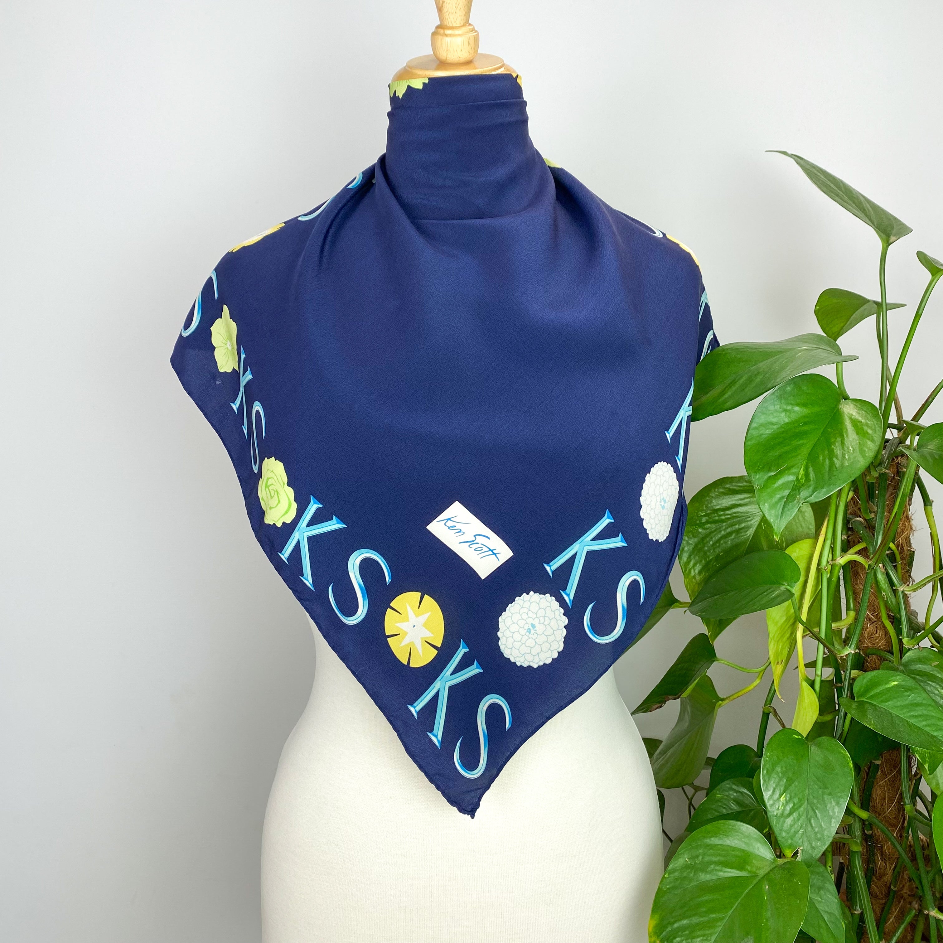 Ken Scott Navy Vintage Silk Scarf