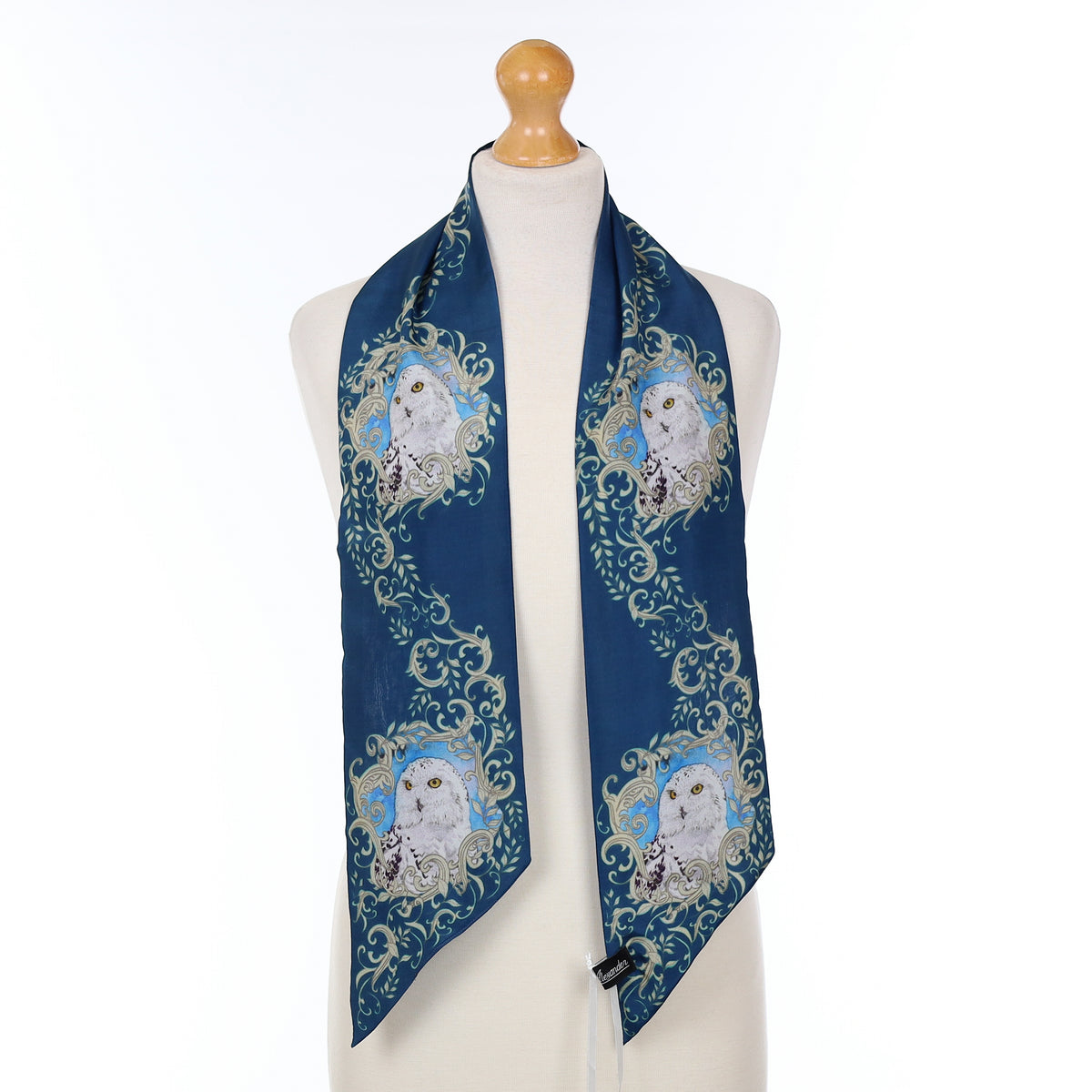 Brand New Petrol Blue Owl Silk Pussy Bow